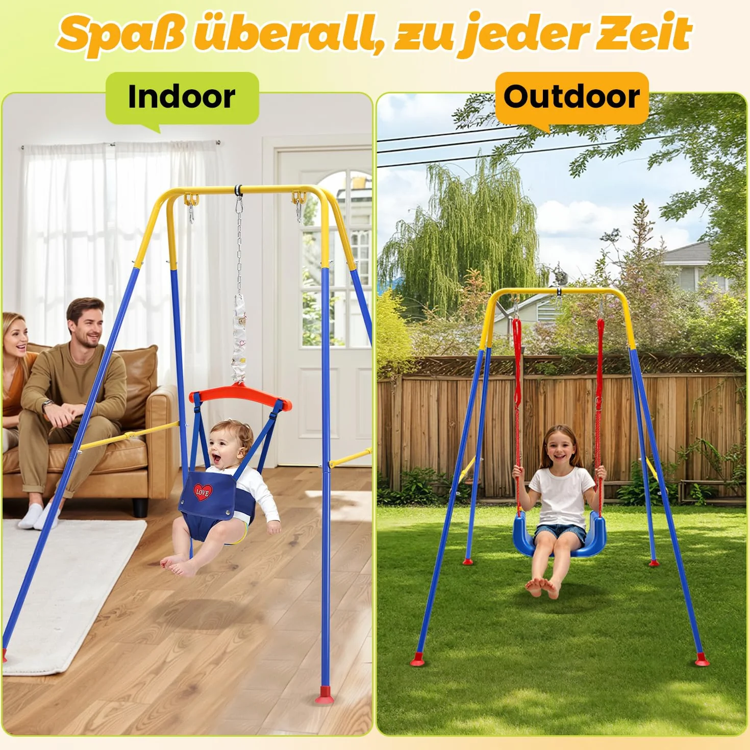 Balançoire bébé 4 en 1 pliable avec armature et ceinture de sécurité