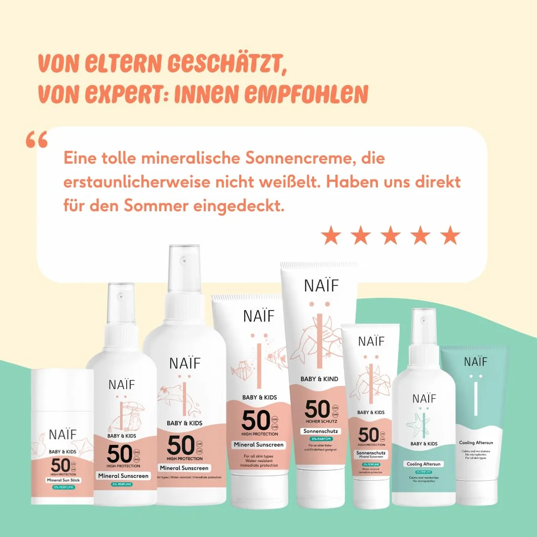 Naïf Crème Solaire Minérale Bébé & Enfant SPF 50 Protection UVA/UVB Résistante à l’Eau 30 ml