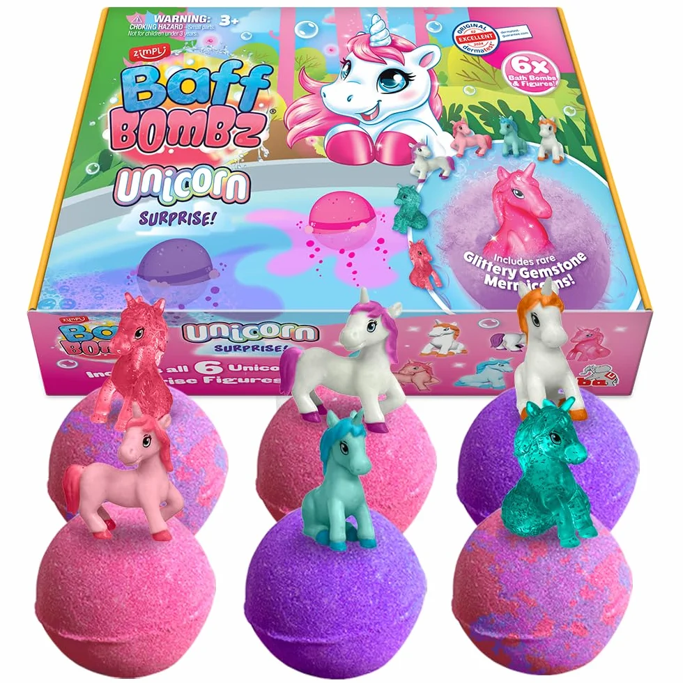 Lot de 6 Grandes Bombes de Bain Surprise Licorne avec Jouets Inclus, Coffret Cadeau Baff Bomb Effervescent