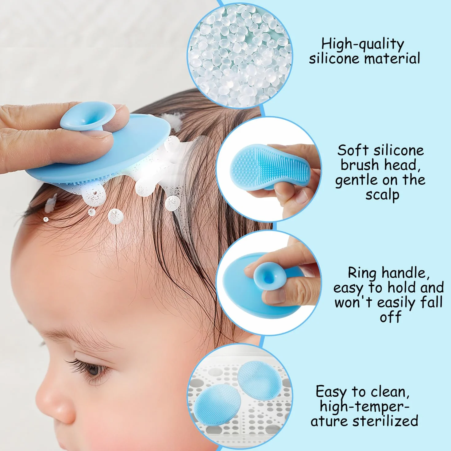 Peigne pour Croûtes de lait Bébé Brosse de Bain Arc de Forme Brosse à Cheveux Baleine bleue