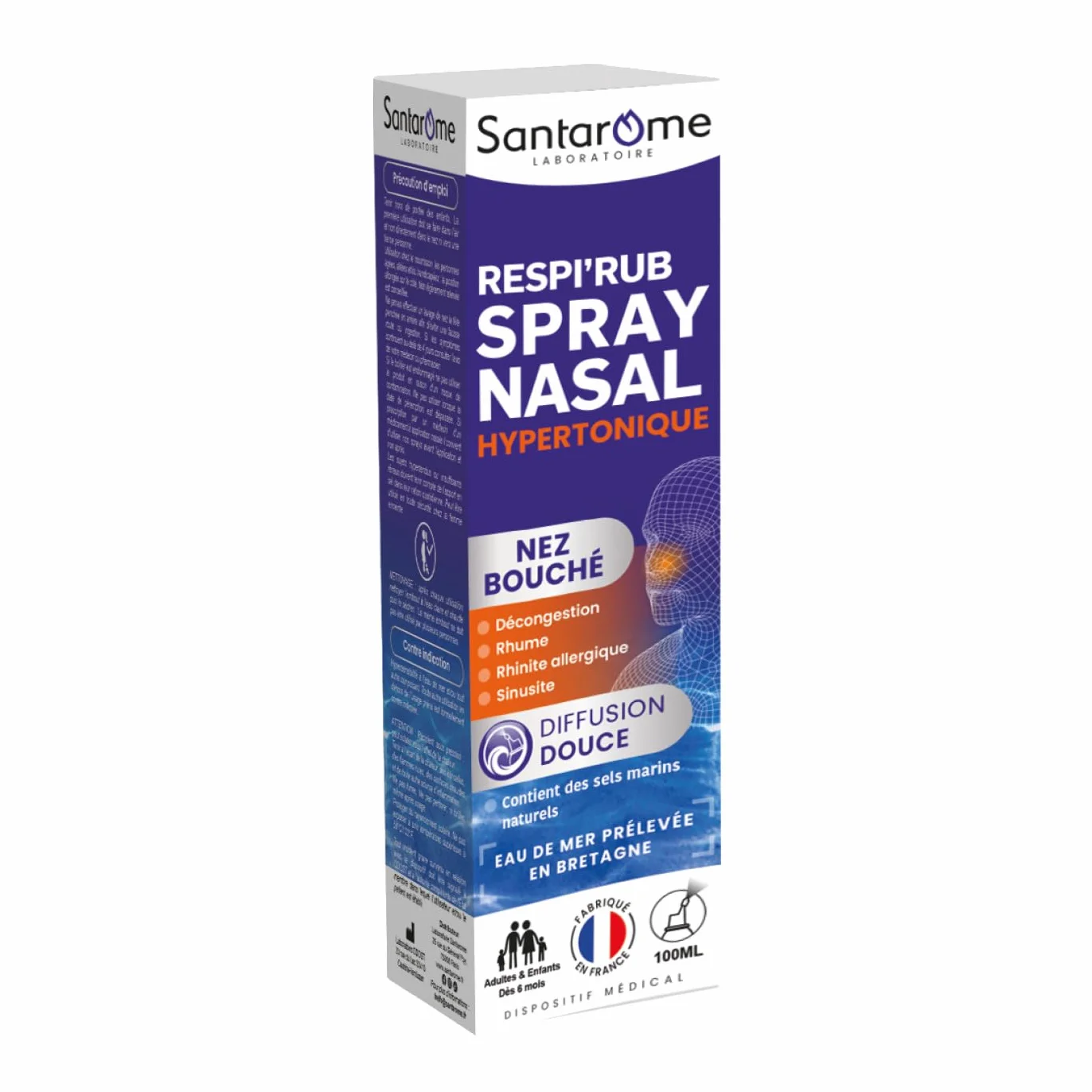 Santarome Bio Spray nasal eau de mer hypertonique decongestionnant 100 ML