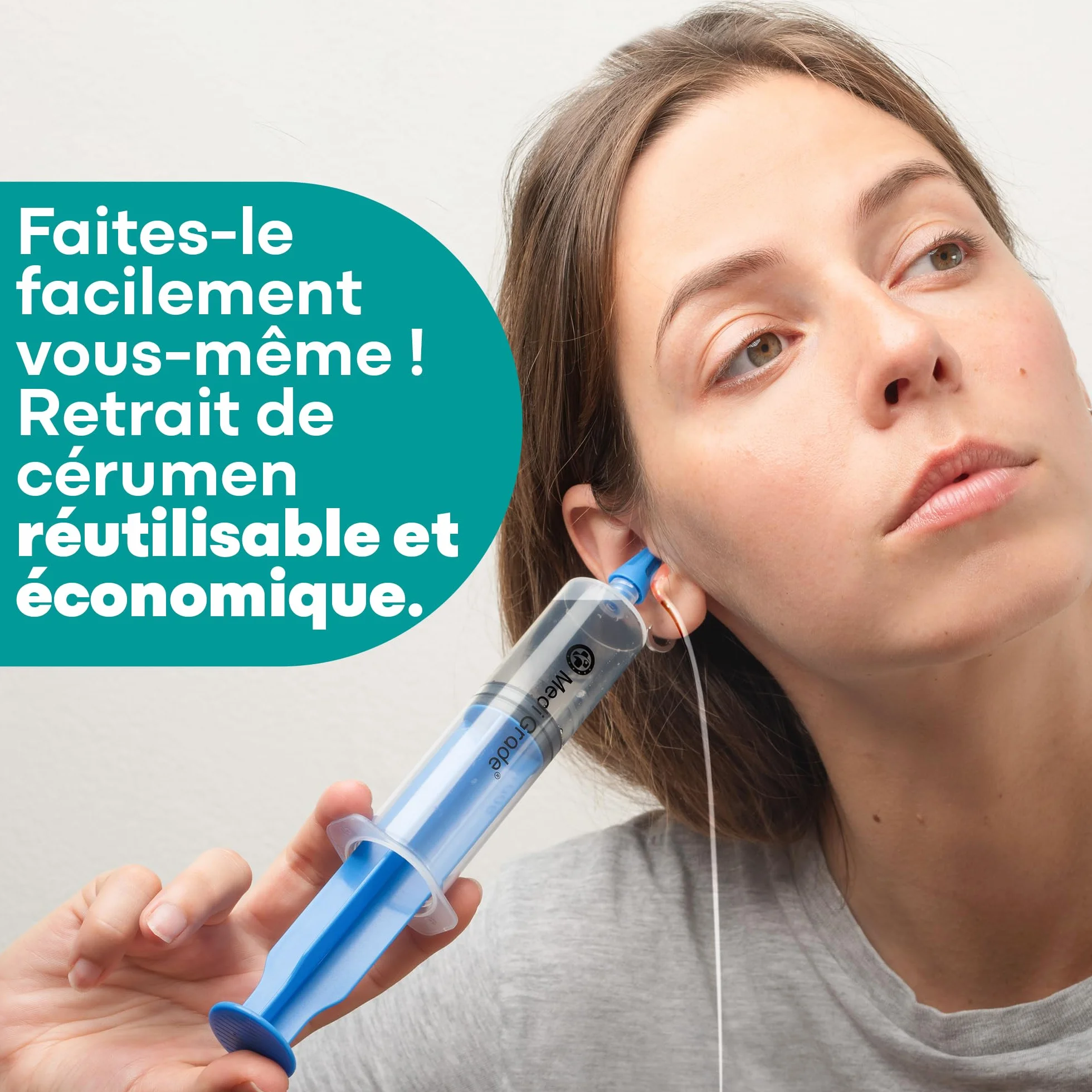 Medi Grade Kit Élimination Bouchon d'Oreille – Nettoyeur Oreille Sûr avec Seringue 60ml, 3 Bouts à Quadruple Jet