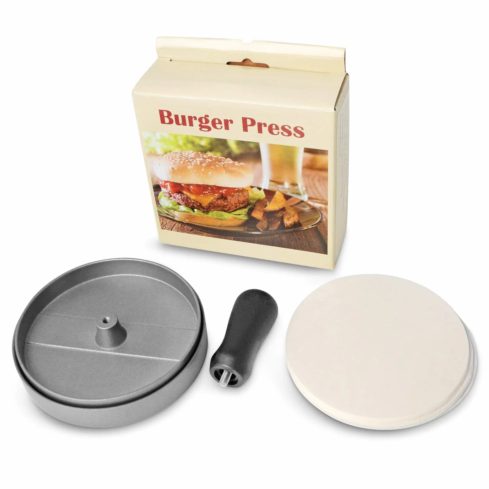 Asdirne Presse-hamburger acier inoxydable qualité alimentaire antiadhésif 11,5 cm avec feuilles papier