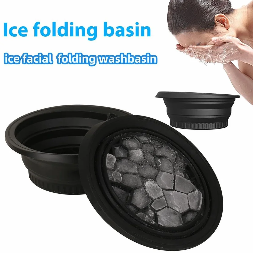 Bol pour le visage en silicone pliable avec bac à glaçons intégré, lavabo à glace portable