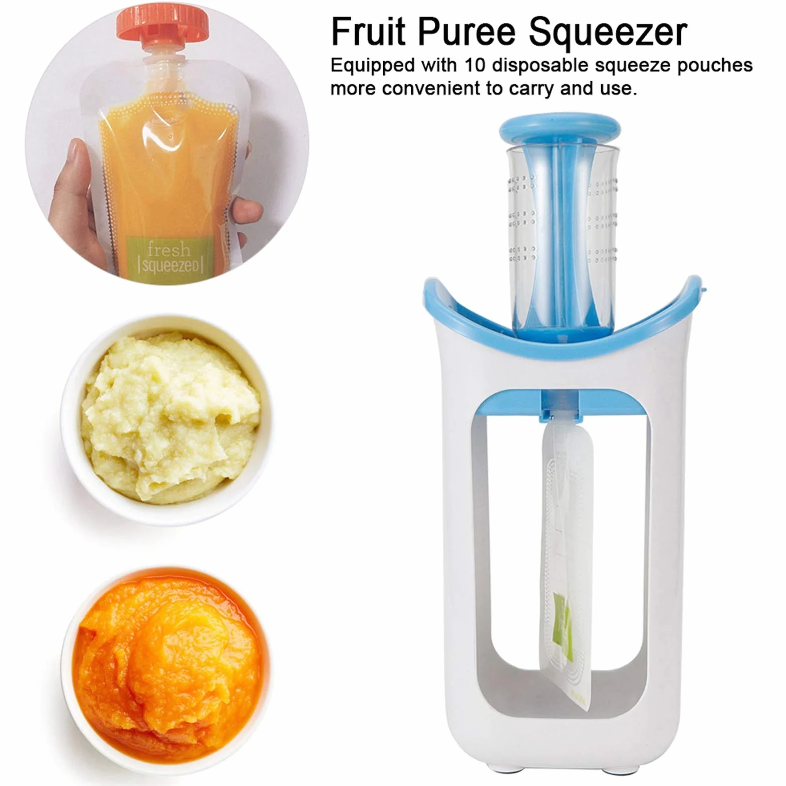 BORDSTRACT Squeeze Station Station De Remplissage De Sachets Avec 10 Sachets Alimentaires Bleu