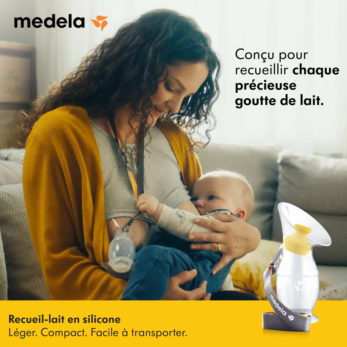 Medela recueil lait maternel en silicone avec base ventouse couvercle stockage