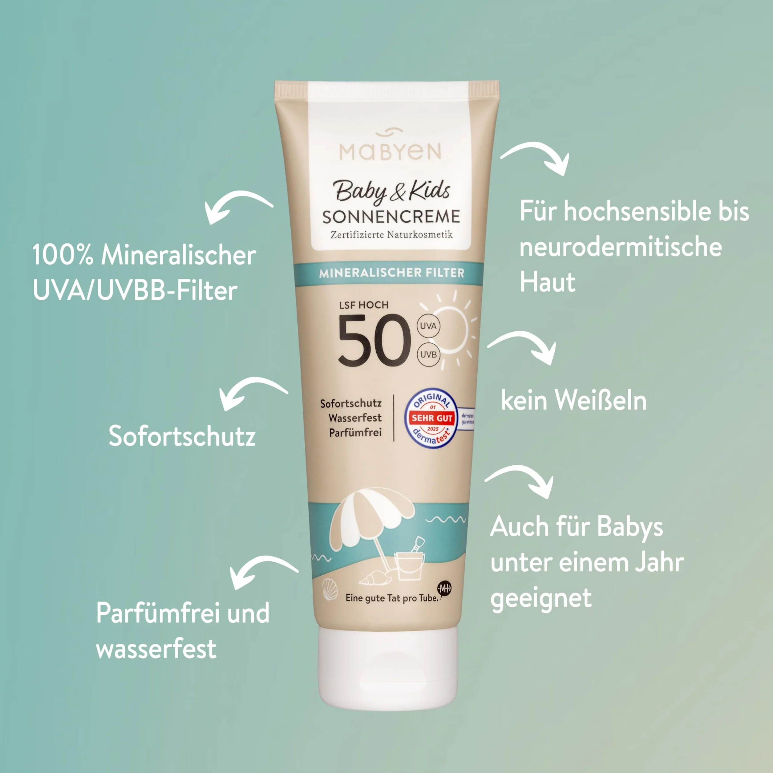 MABYEN Crème Solaire Bébé & Enfants SPF 50 Protection Minérale Résistante à l'Eau