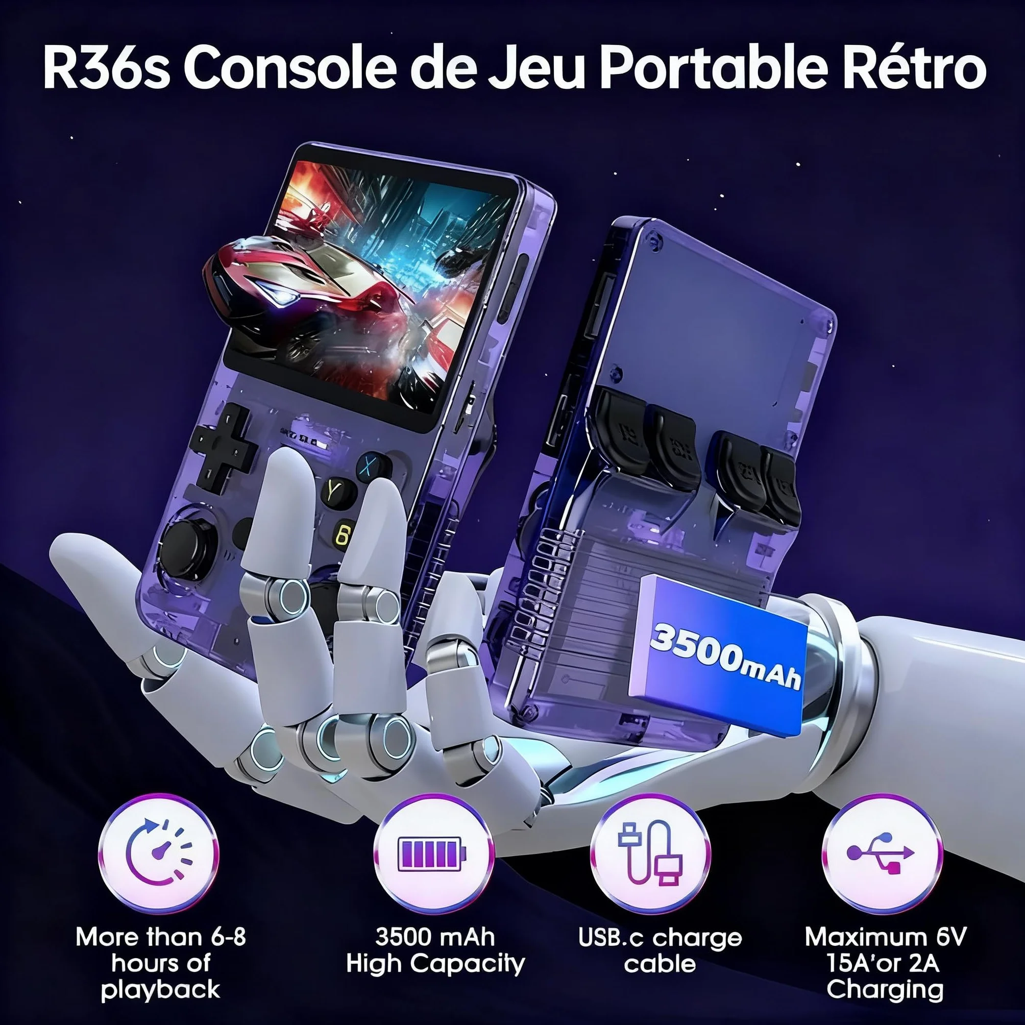 Console de Jeux Rétro R36S, Écran IPS 3.5", 128 Go, 40000+ Jeux, Open Source, Double Joystick, Batterie 3500mAh, Portable