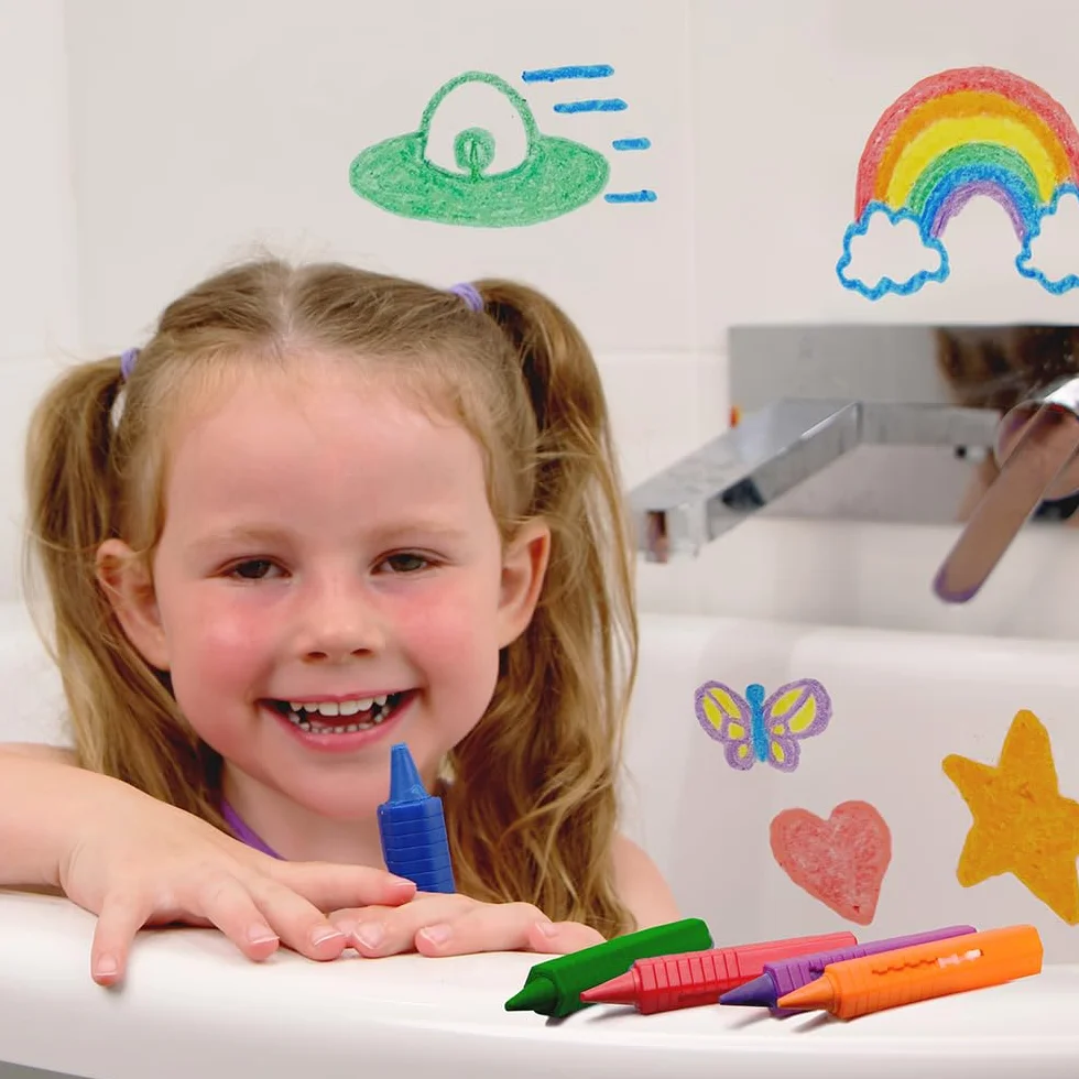 ZIMPLI 6 Gros Crayons de Bain Lavables pour Enfants - Jouet de Douche Créatif
