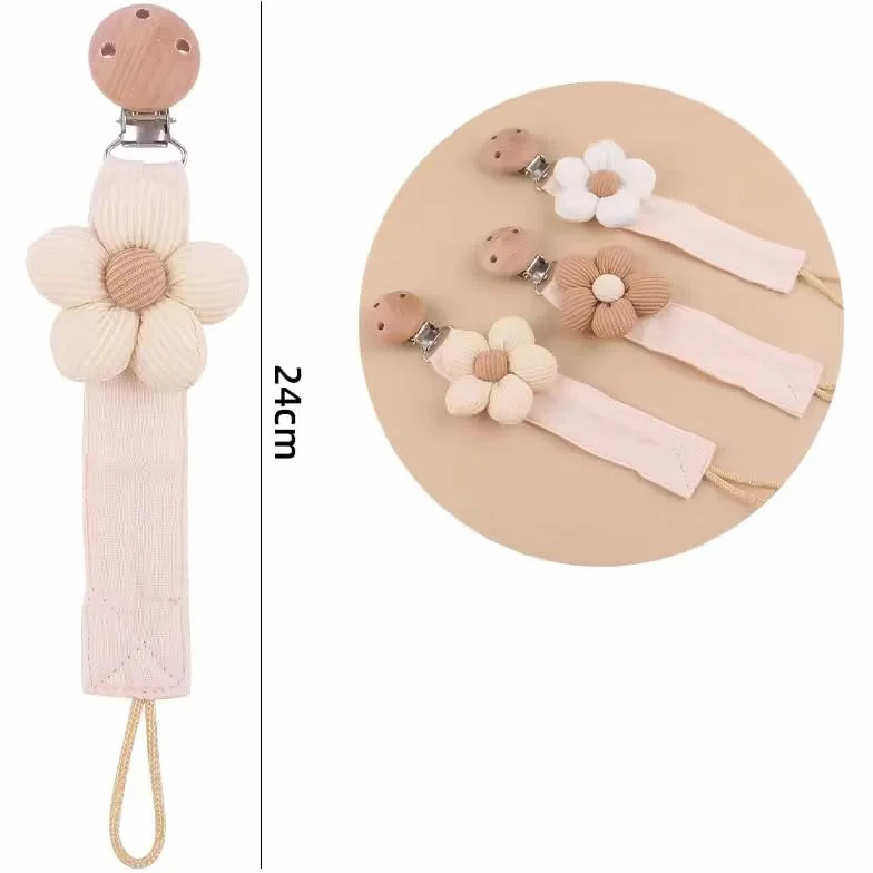 Attache tétine personnalisé prénom fille garçon en gaze coton rose avec fleurs cadeau nouveau né
