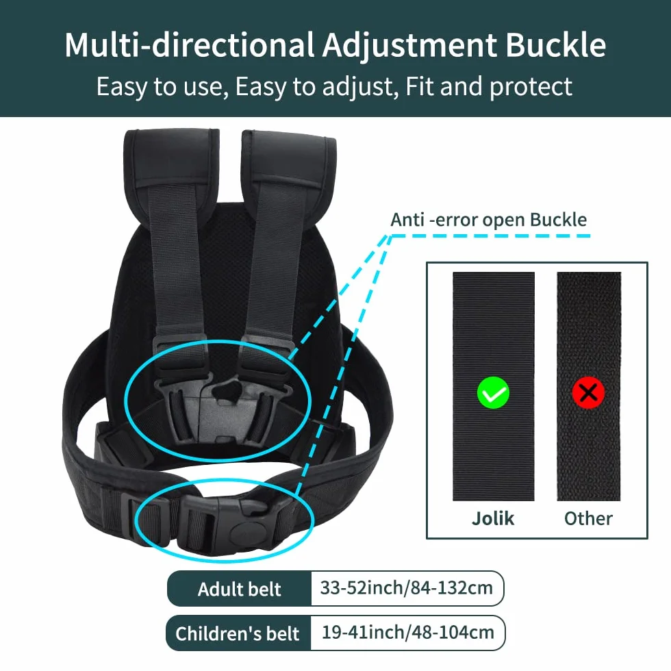 Jolik Harnais Securite Enfant Moto Réglable Ceinture Moto Enfant Poche Matériau Respirant Réfléchissant Noir