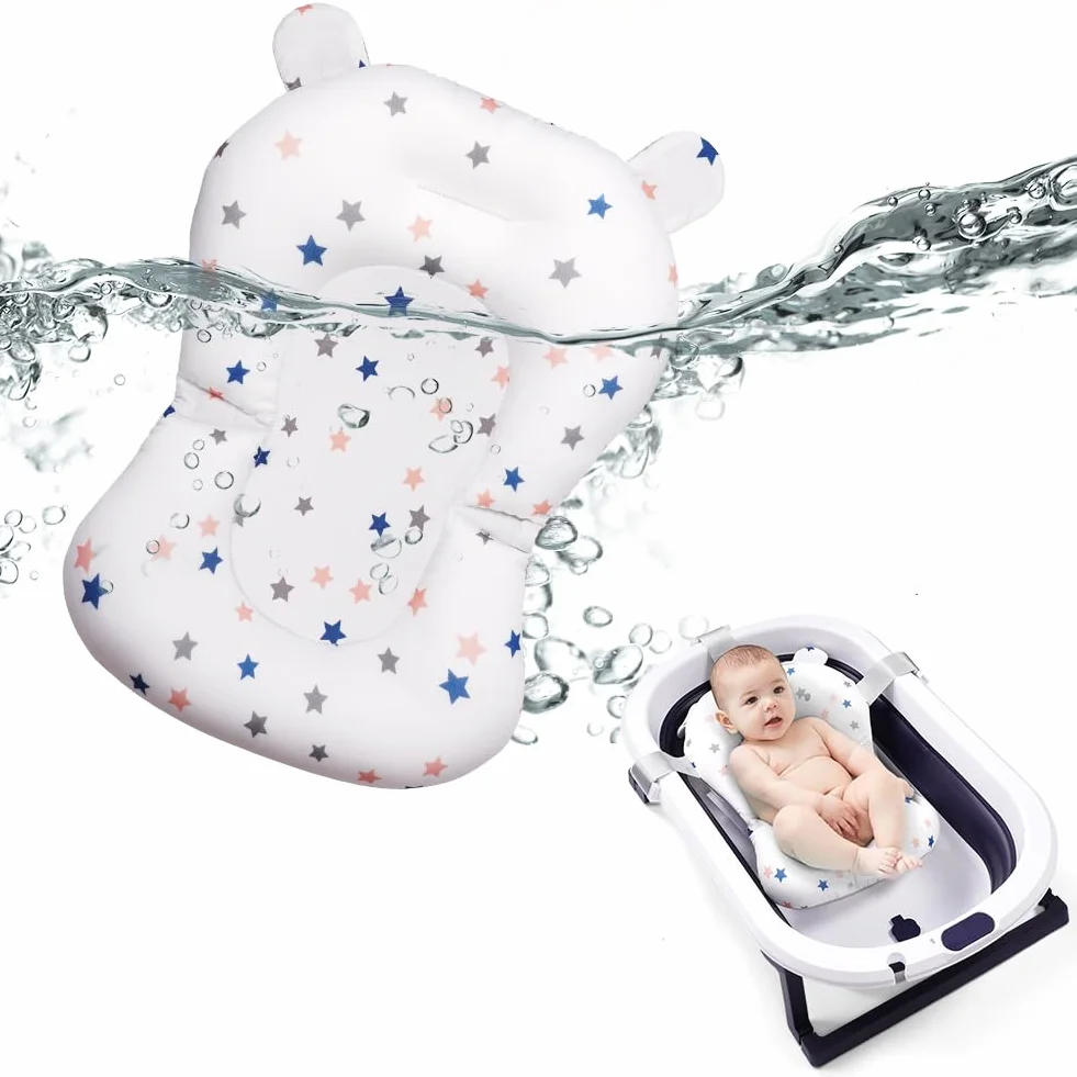 Coussin de Bain pour Nouveau-né, Tapis de Bain Antidérapant Support Siège Pliable Baignoire Bébé 0-18 Mois