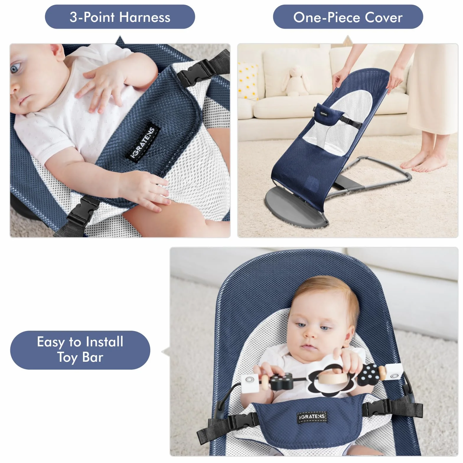 Housse pour transat Baby Bjorn Balance Soft & Bliss, maille ventilée, bleu marine