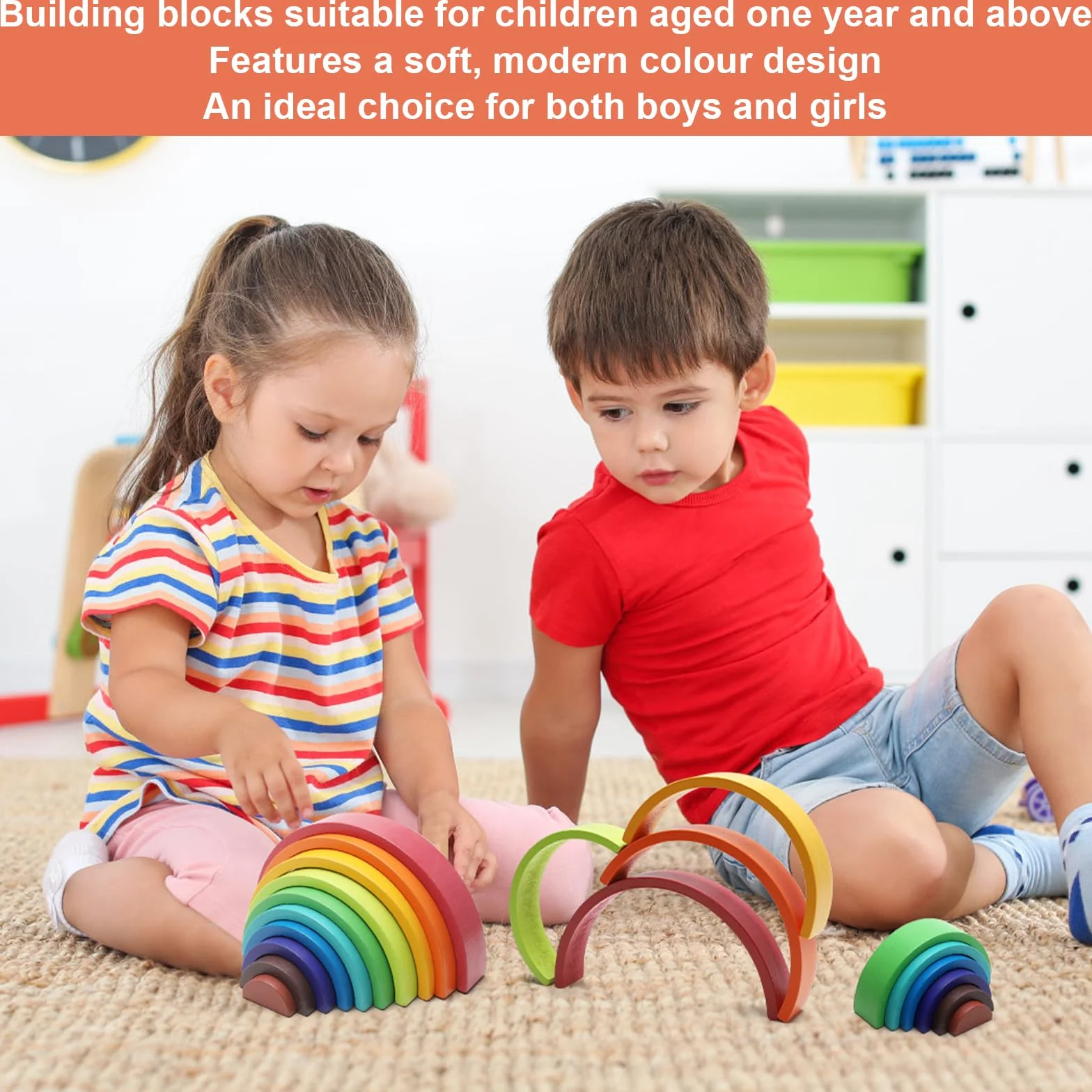 Blocs de construction en bois arc-en-ciel empilables pour enfants 10 couleurs