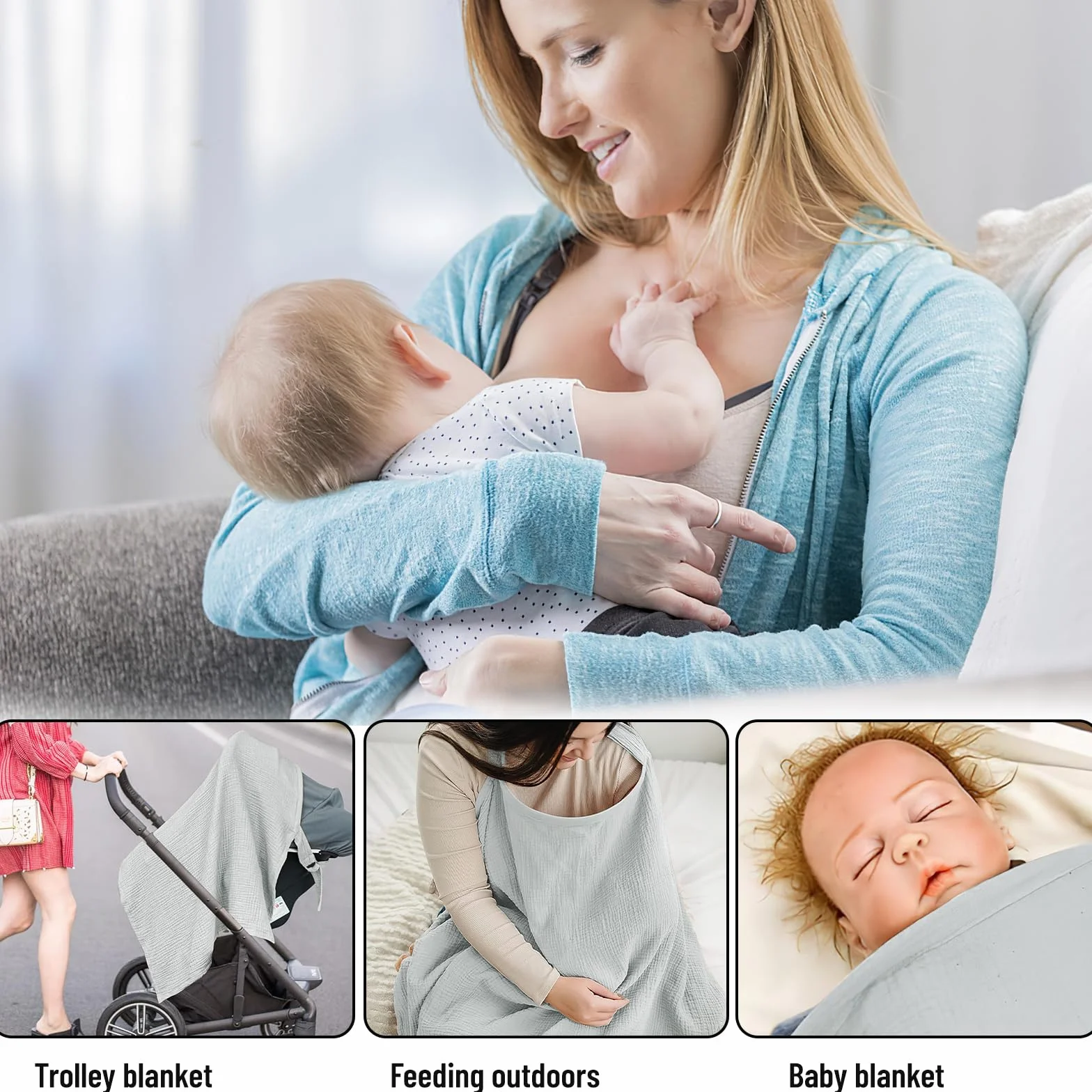 Cape Allaitement en Mousseline pour Bébé, Coque d'Intimité Totale