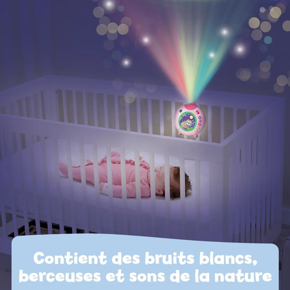 VTech Lumi Veilleuse Nuit Enchantée Rose Veilleuse Bébé Musicale Projection Lumineuse Plafond Musique Douce Bruits Blancs Sons Nature Cadeau Naissance