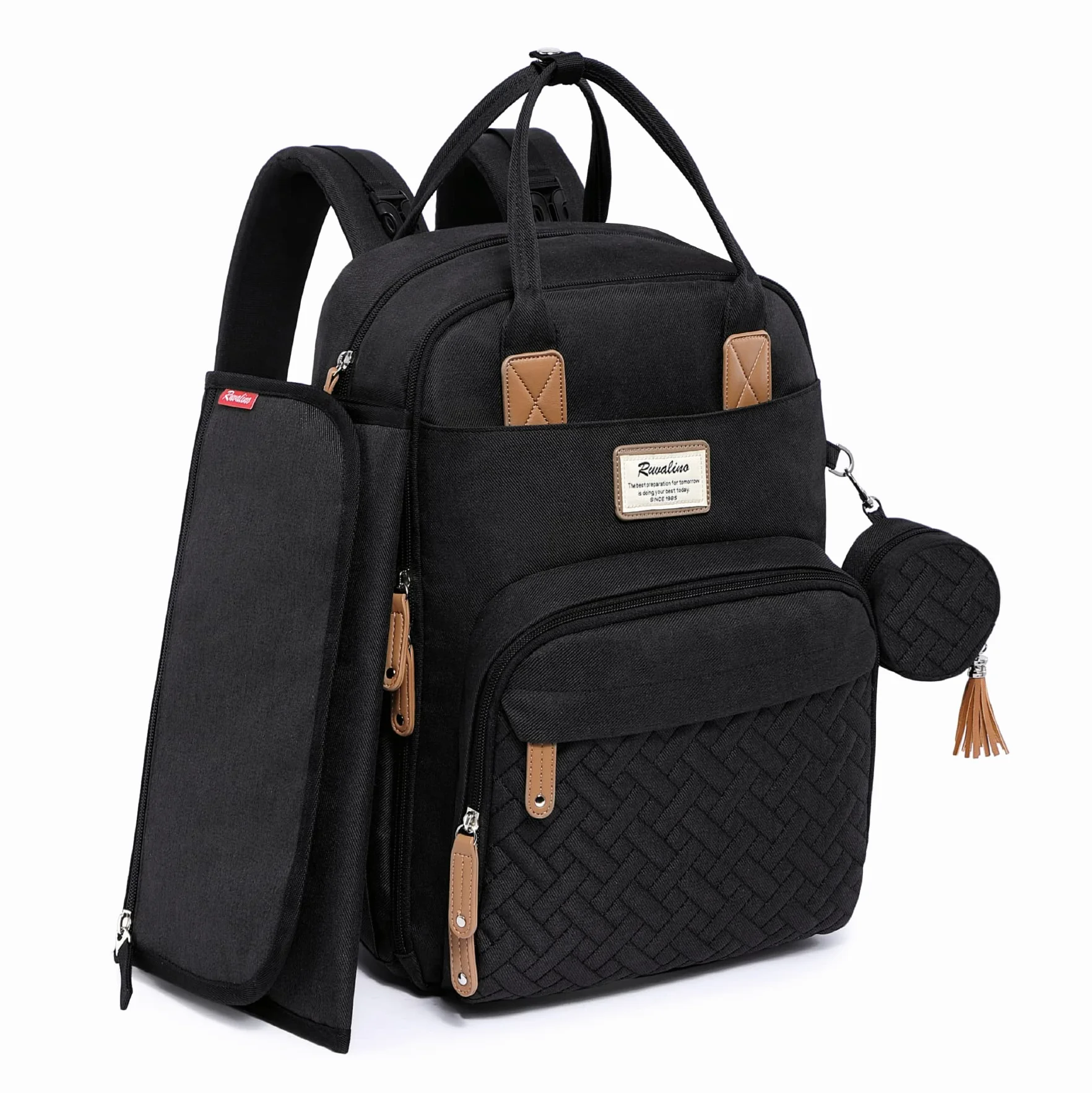 RUVALINO Sac à Dos à Langer avec Matelas à Langer Portable, Porte-Sucette et Sangles de Poussette