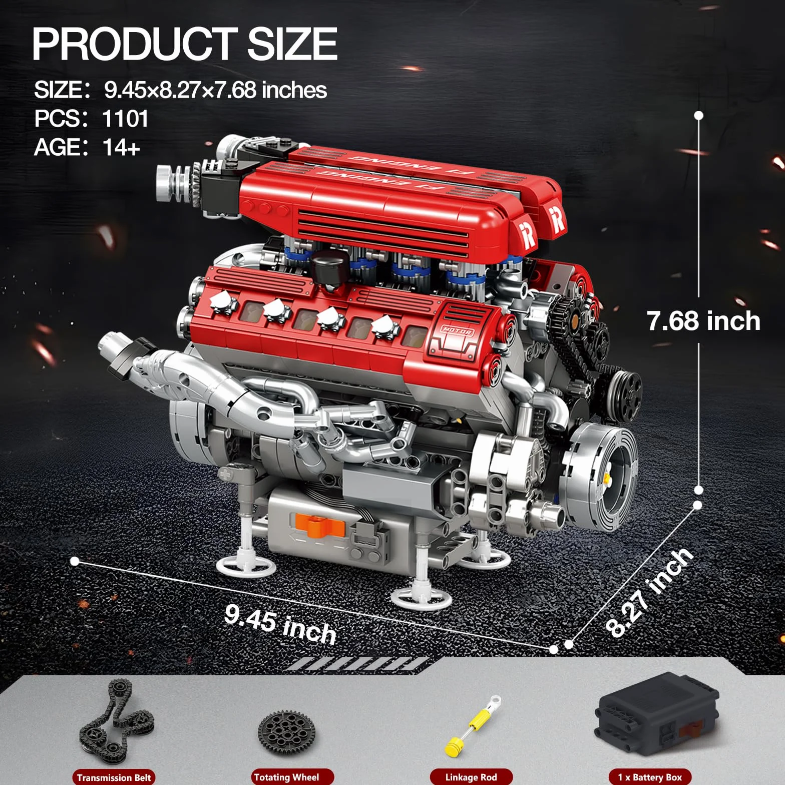 Reobrix 33015 Maquette Moteur V8 pour Adultes, Kit de Construction Mécanique 1101 Pièces avec Mouvement Réaliste des Pistons