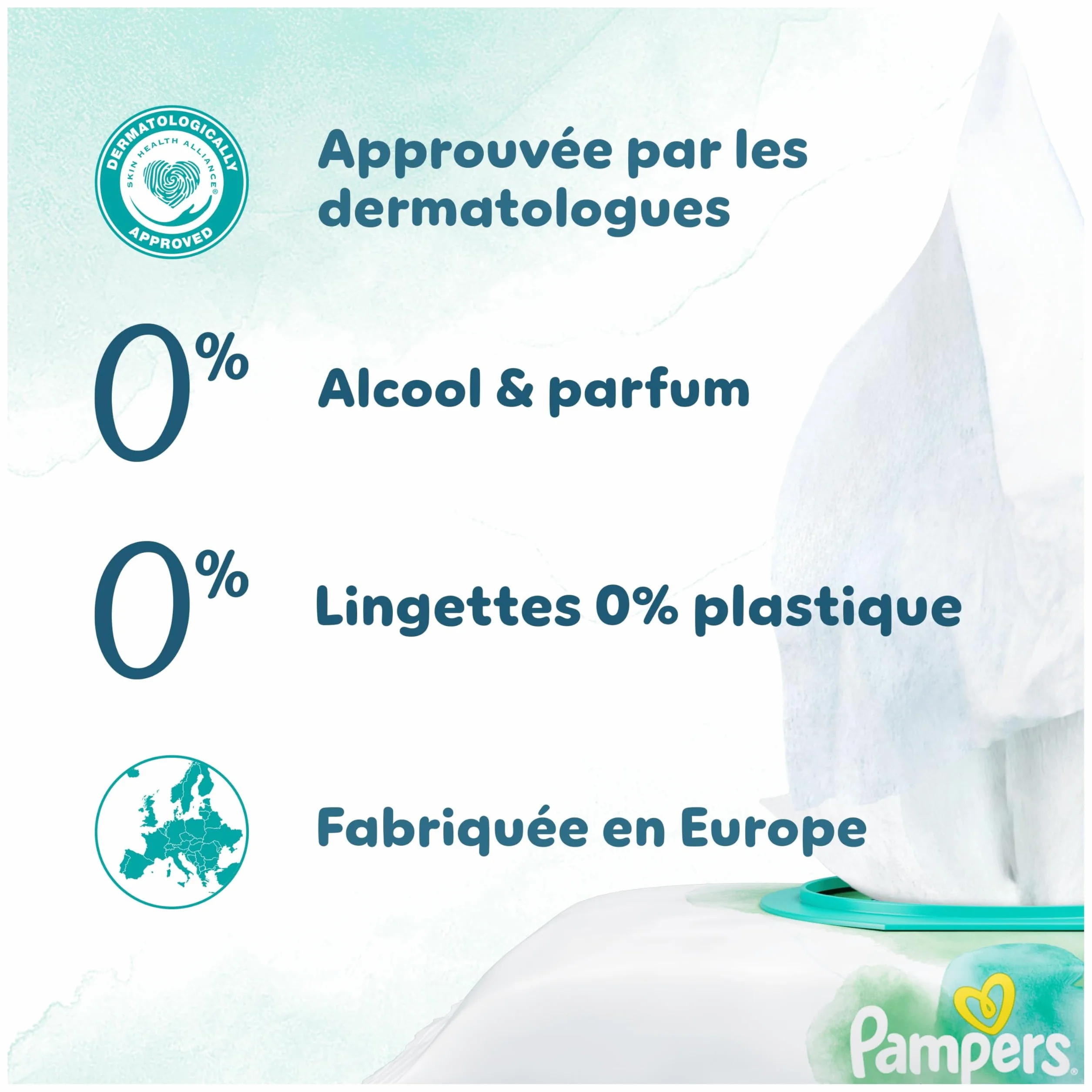 Pampers Harmonie Aqua Lingettes pour Bébé 720 Pièces (15x48) Sans Platisque OEKO-TEX Protection Peau Délicate 99% Eau