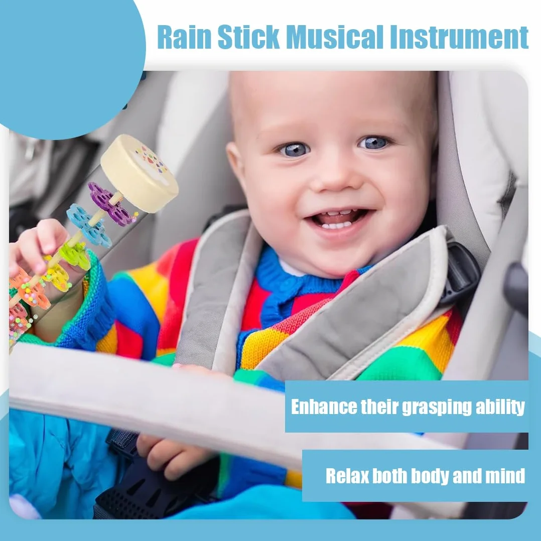 Baton de Pluie bébé Hochet en bois Jouet Sensoriel Premier Âge 3+ mois Sans BPA