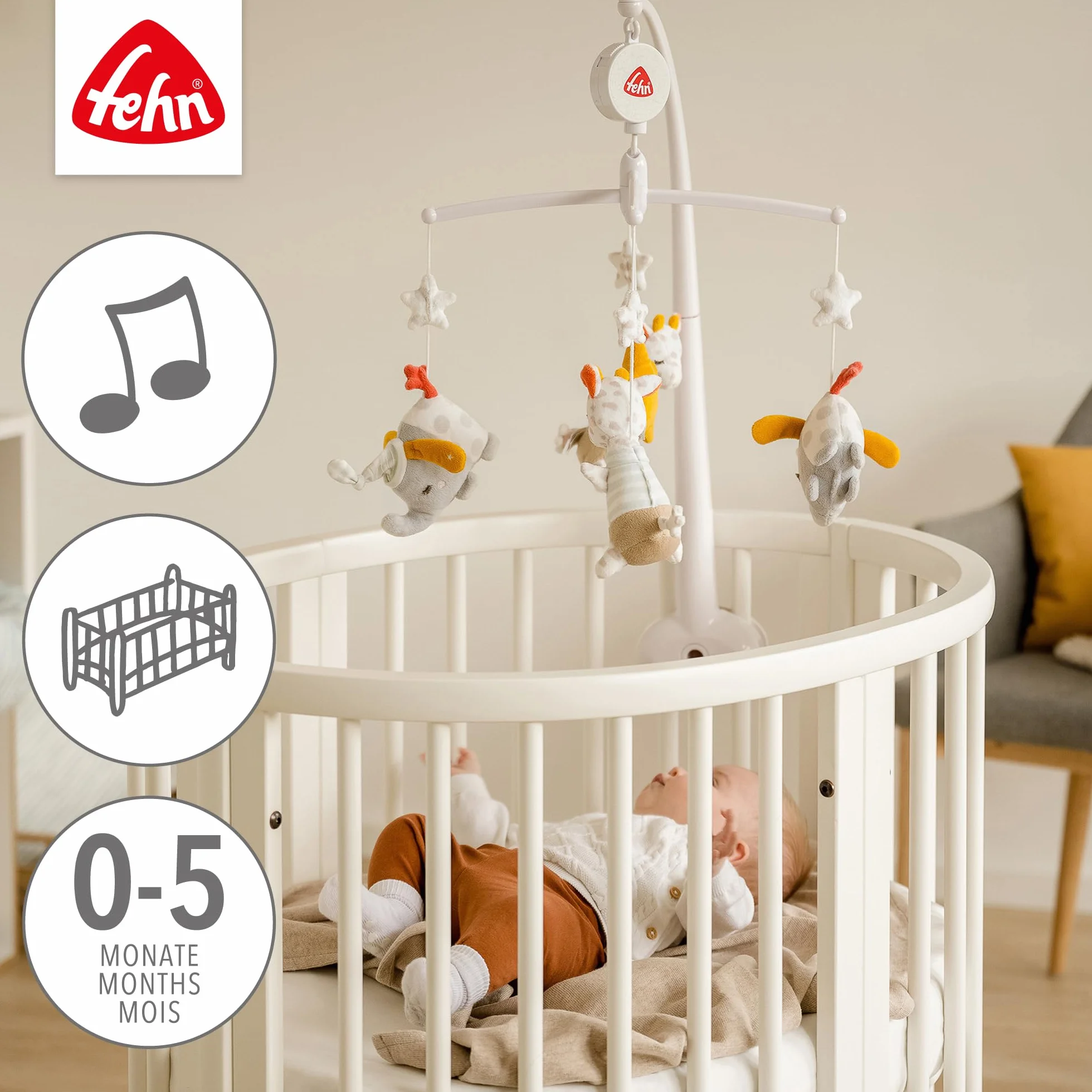 Fehn Mobile musical Gute Nacht - Mobile à remonter avec mélodie pour bébé 0-5 mois