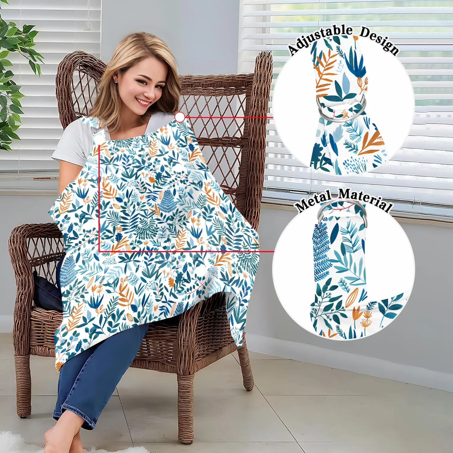 Tablier d'allaitement respirant réglable 72 x 95 cm imprimé floral pour femme
