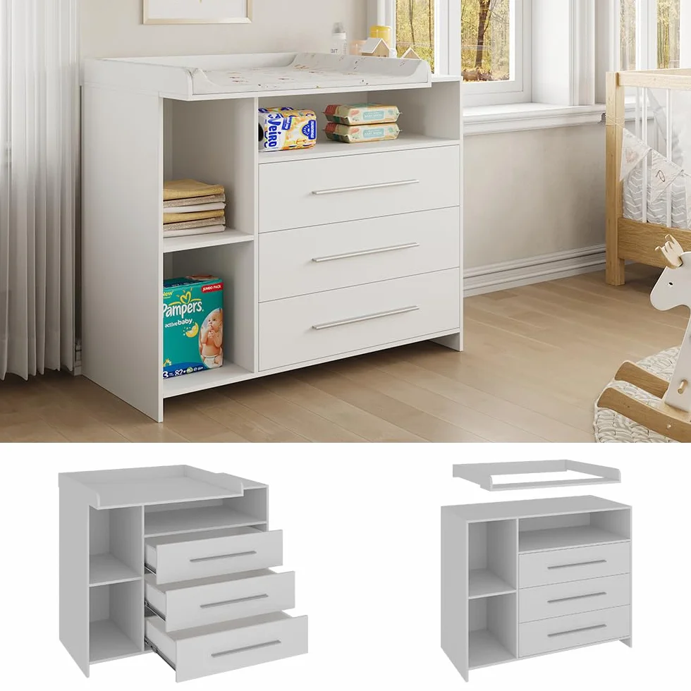 Vicco Commode à Langer Paula Blanc 110x93.5cm Plan à Langer Table à Langer Meuble Rangement