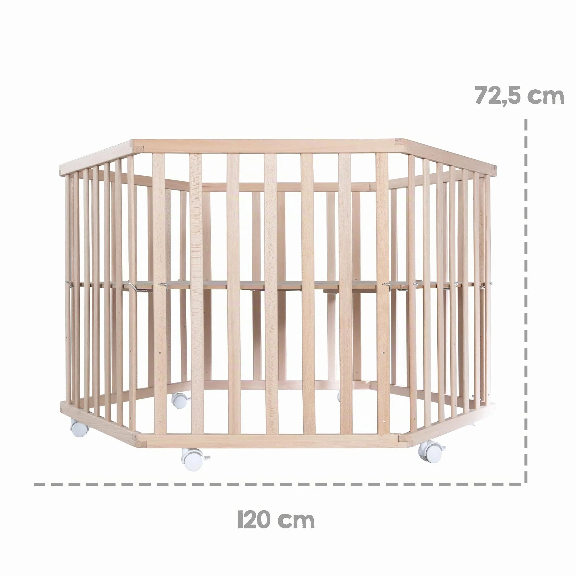Parc Bébé Hexagonal en Bois Liebhabear avec Tapis et Roues Freins Blanc