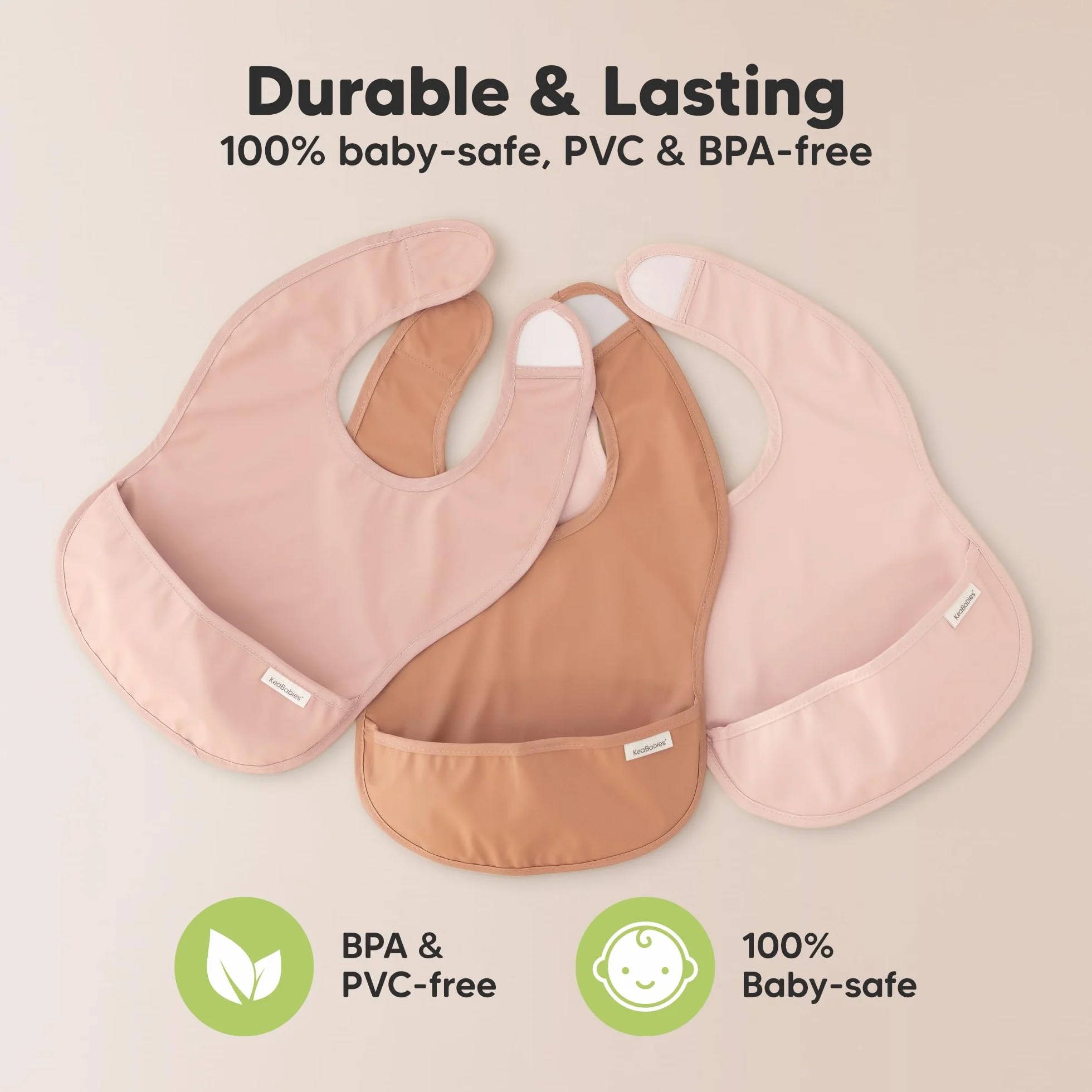 Bavoirs imperméables pour bébé lot de 3 avec récupérateur de nourriture résistant aux taches légers
