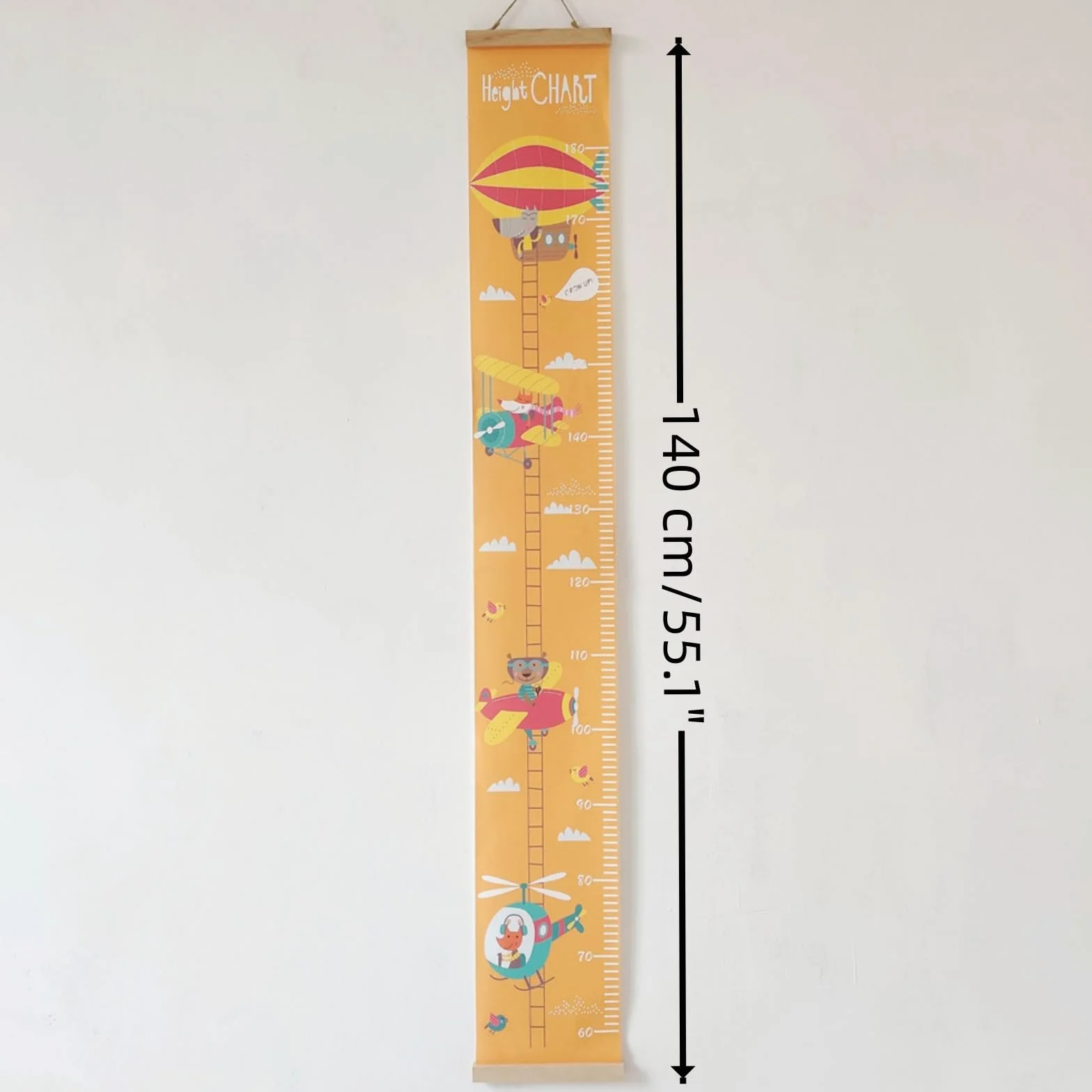 Toise Murale Enfant Suspendue avec Joli Design | Règle de Mesure pour Chambre Bébé & Enfant | Décoration Murale Amovible & Réutilisable | Idéal Cadeau pour Garçon et Fille (Hélicoptères)