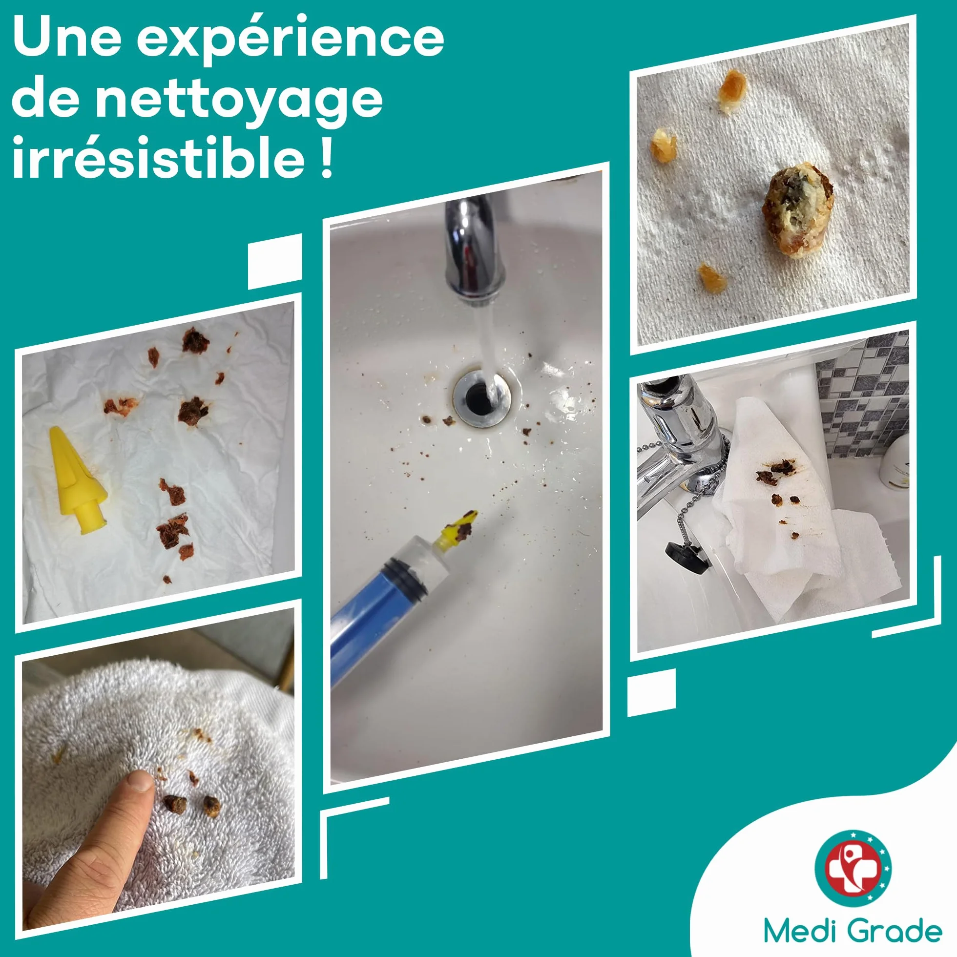 Medi Grade Kit Élimination Bouchon d'Oreille – Nettoyeur Oreille Sûr avec Seringue 60ml, 3 Bouts à Quadruple Jet