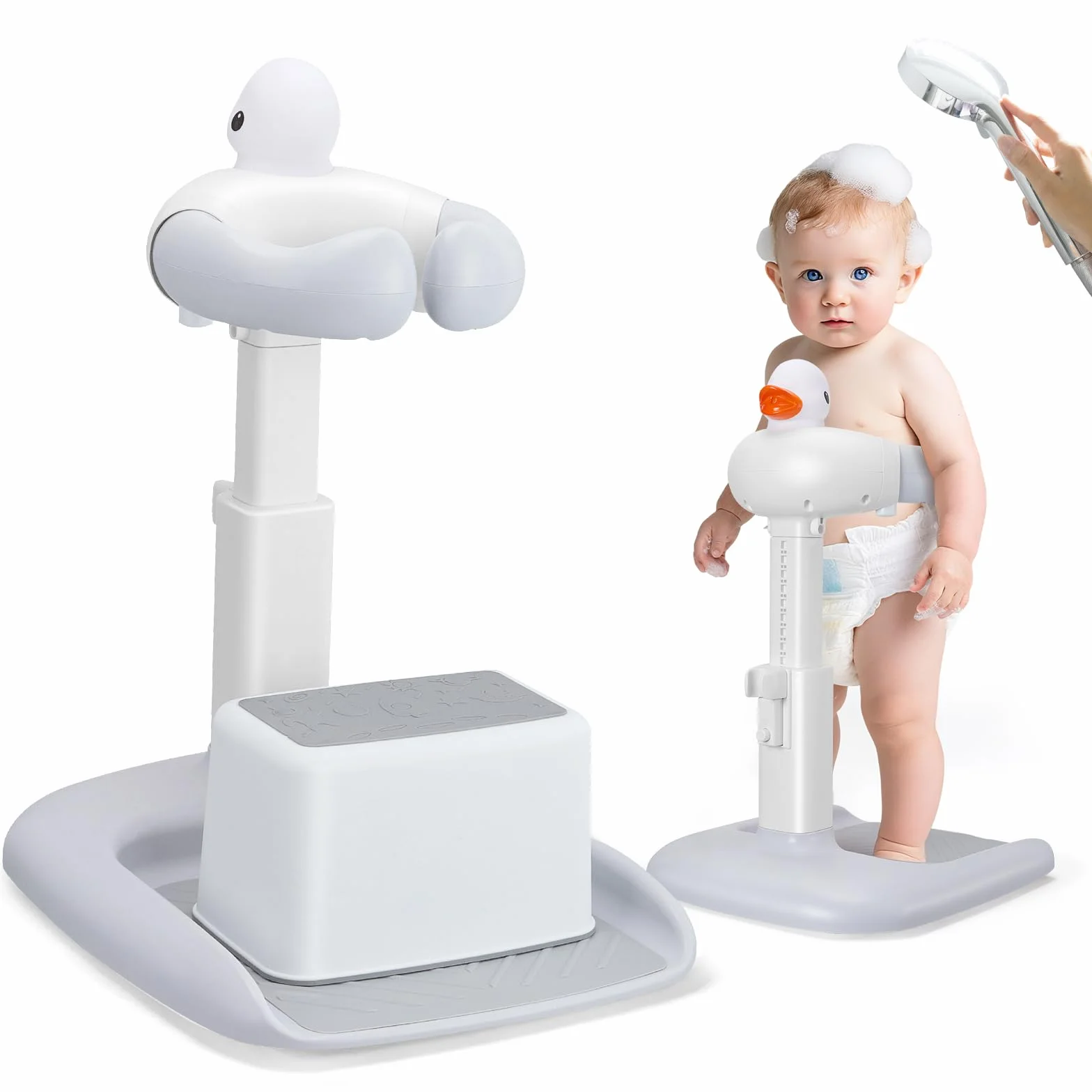 Baignoire bébé avec support de douche, aspiration stable et forte, support pour bébé debout
