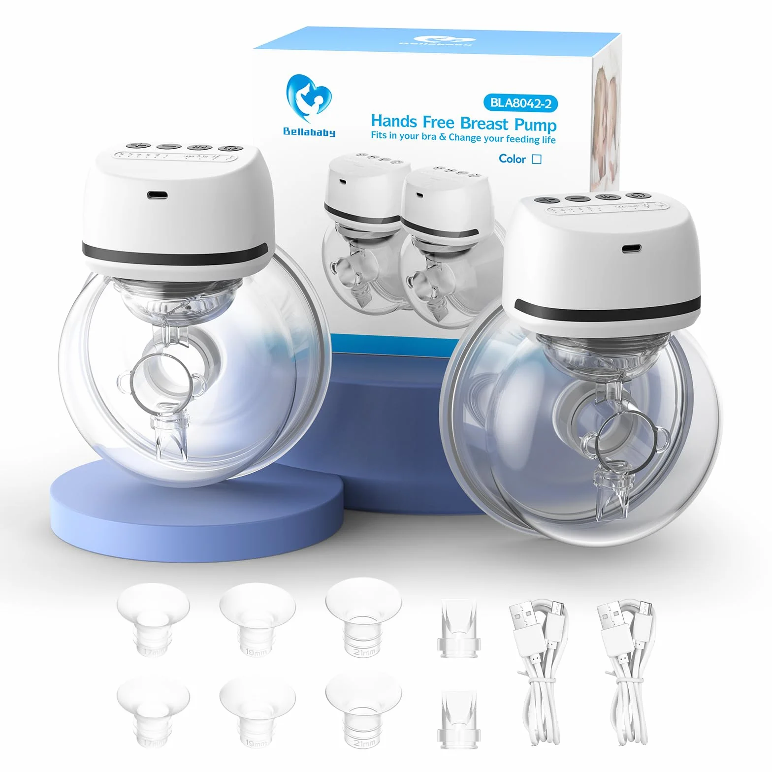 Bellababy Tire-lait Electrique Main Libre Portable Double, 4 Modes, 6 Niveaux d'aspiration, 24mm Brides, 2 Pièces