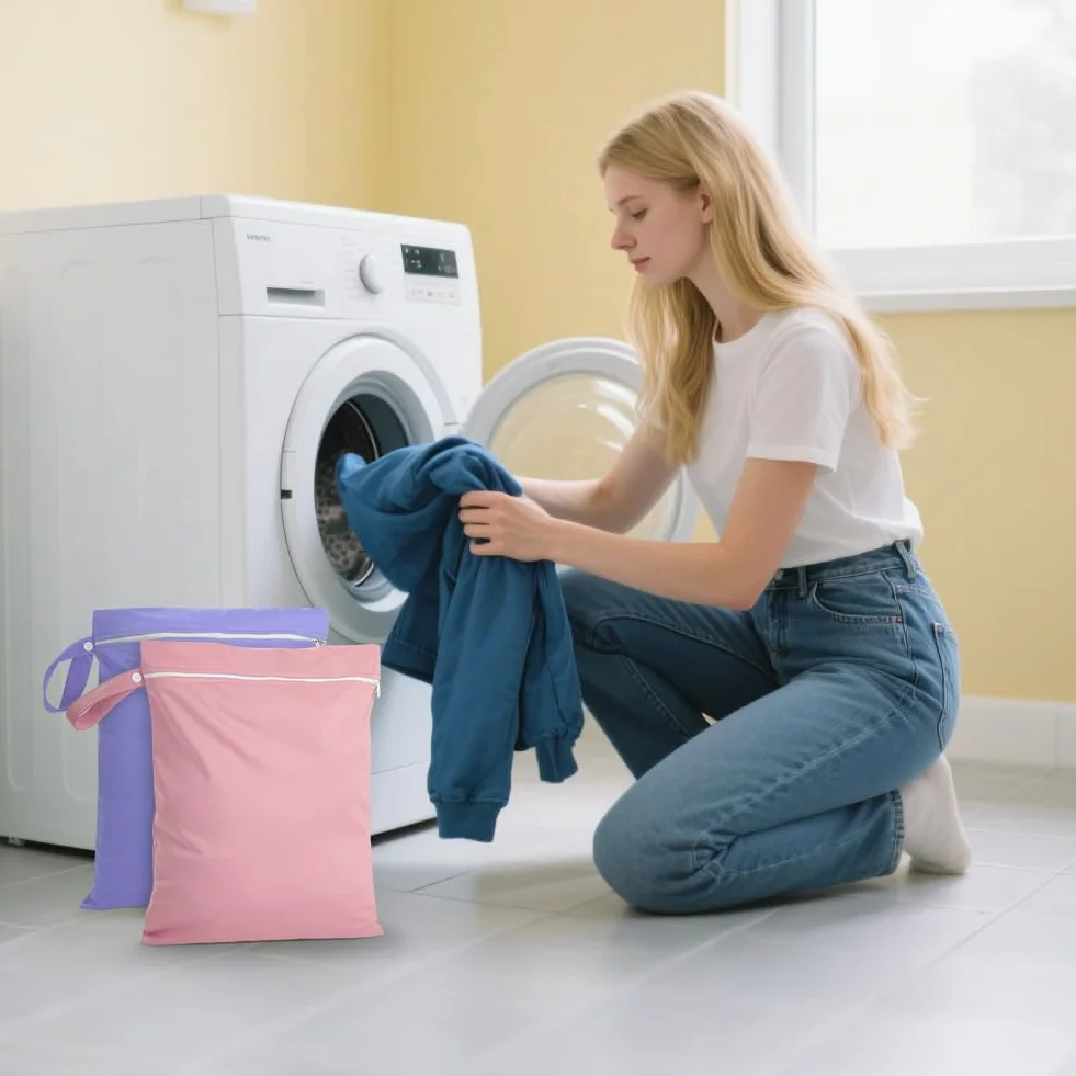 Sac Linge Sale Étanche Lavable avec Poignée et Fermeture Éclair pour Maillots de Bain Mouillés