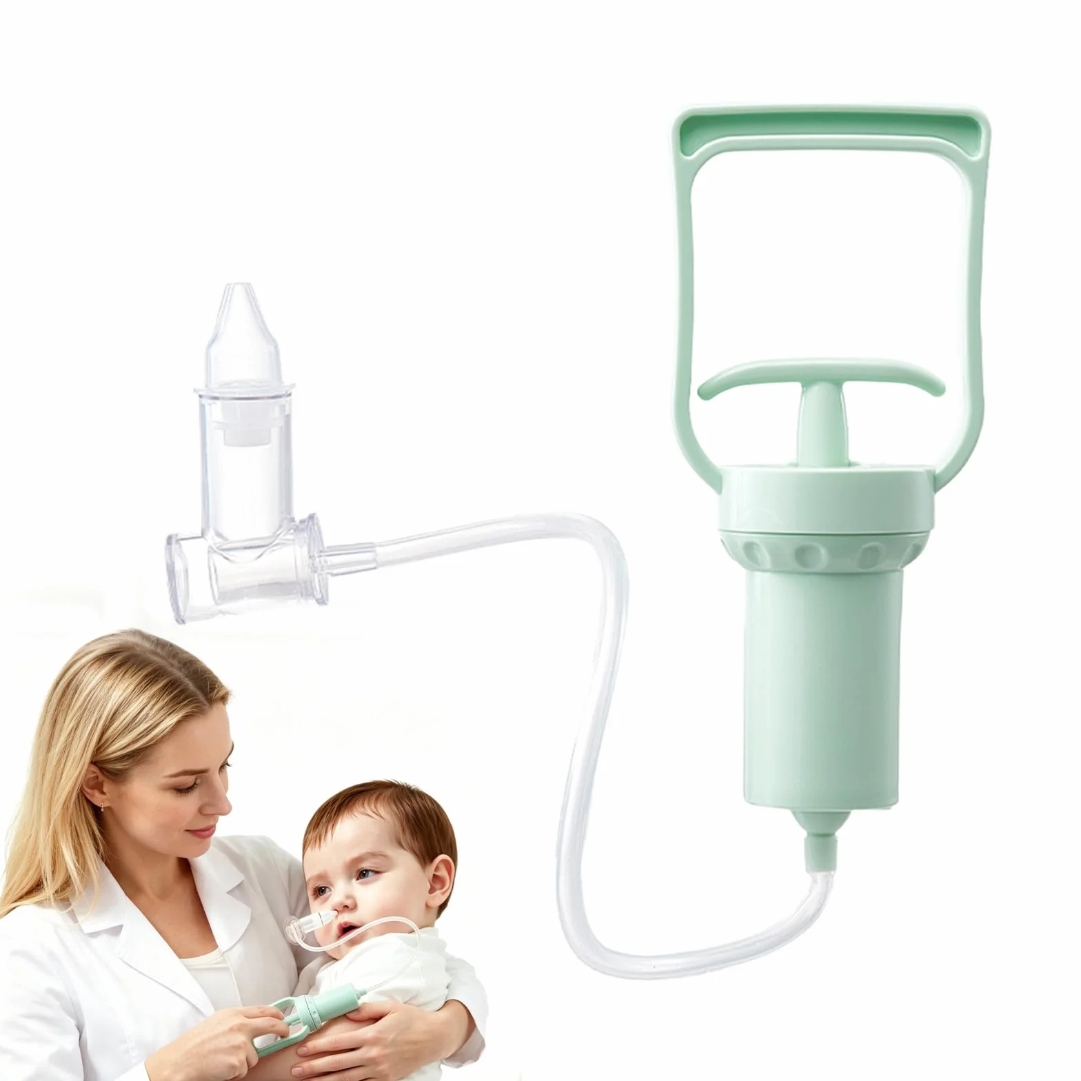 Aspirateur Nasal Manuel Mouche Nez Bébé Pompe Portable Nettoyeur Réutilisable Vert Clair
