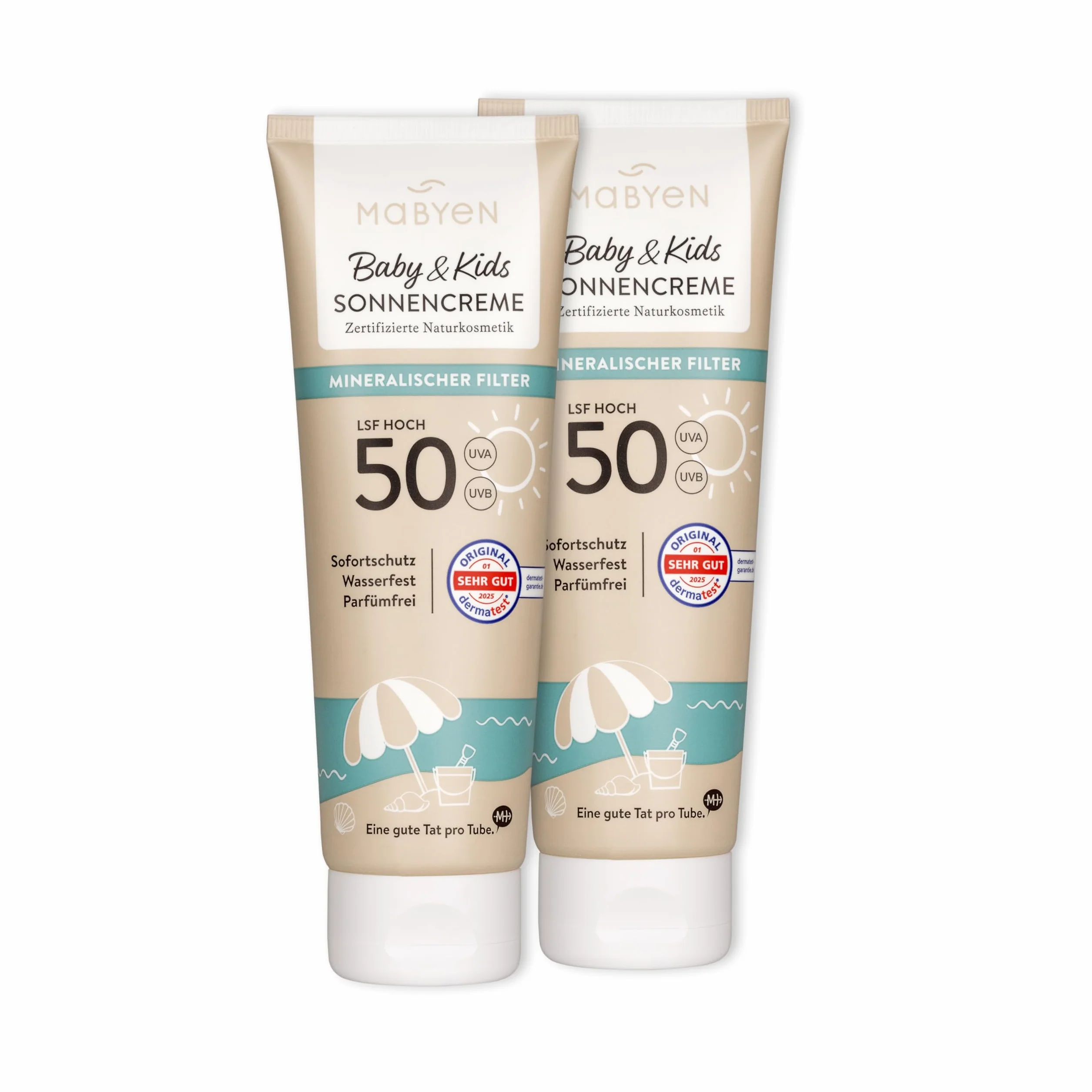 MABYEN Crème solaire minérale SPF 50 lot de 2 x 100 ml UVA/UVB résistante à l'eau sans parfum vegan