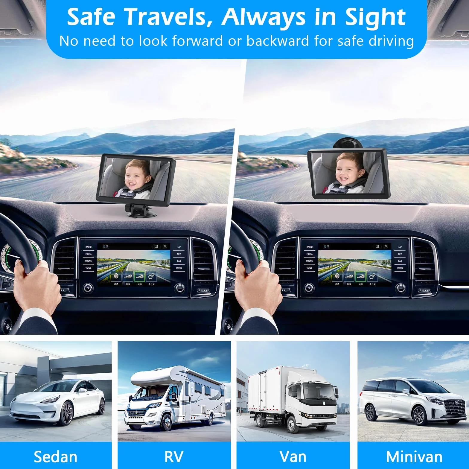 Caméra de Voiture pour bébé 4,3" HD IR Vision Nocturne 178° écran IPS Moniteur arrière