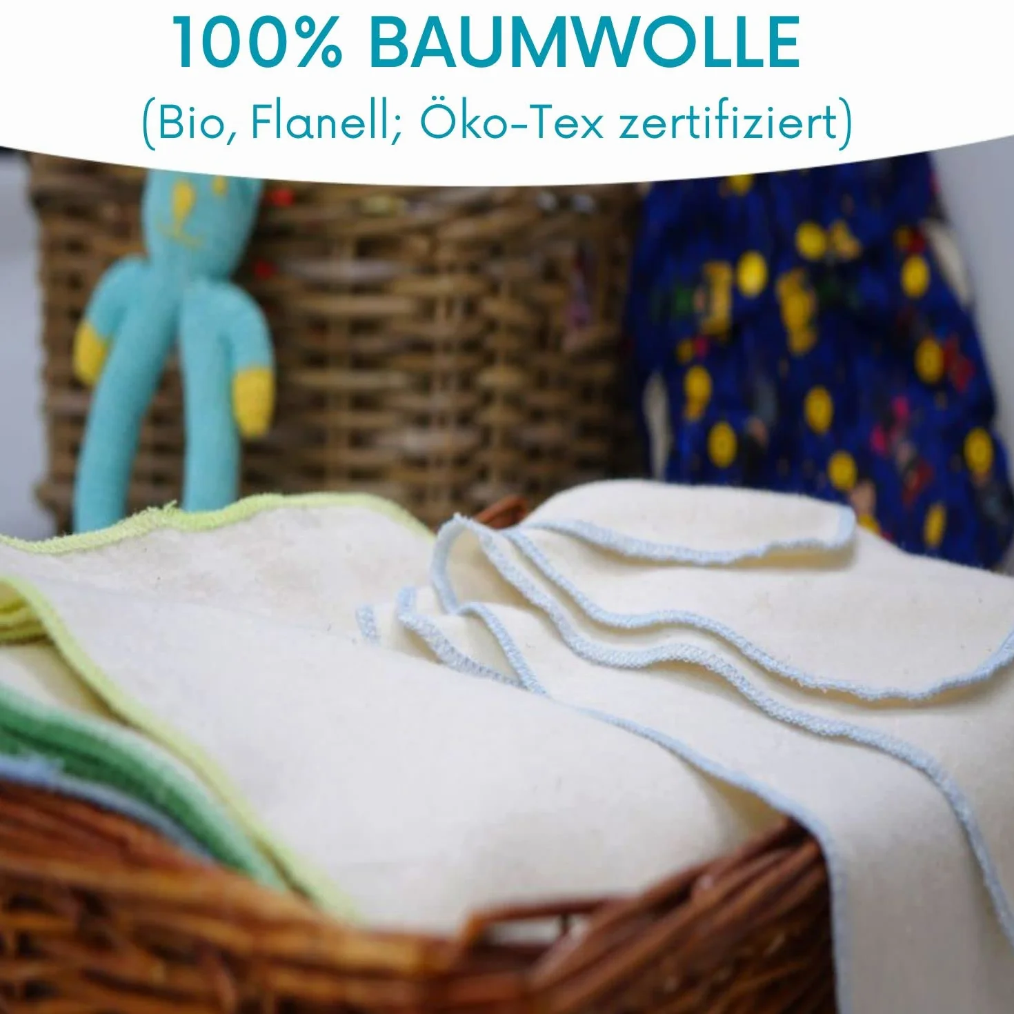 Gants de toilette réutilisables en flanelle de coton bio Lot de 15 - Serviettes lavables vert
