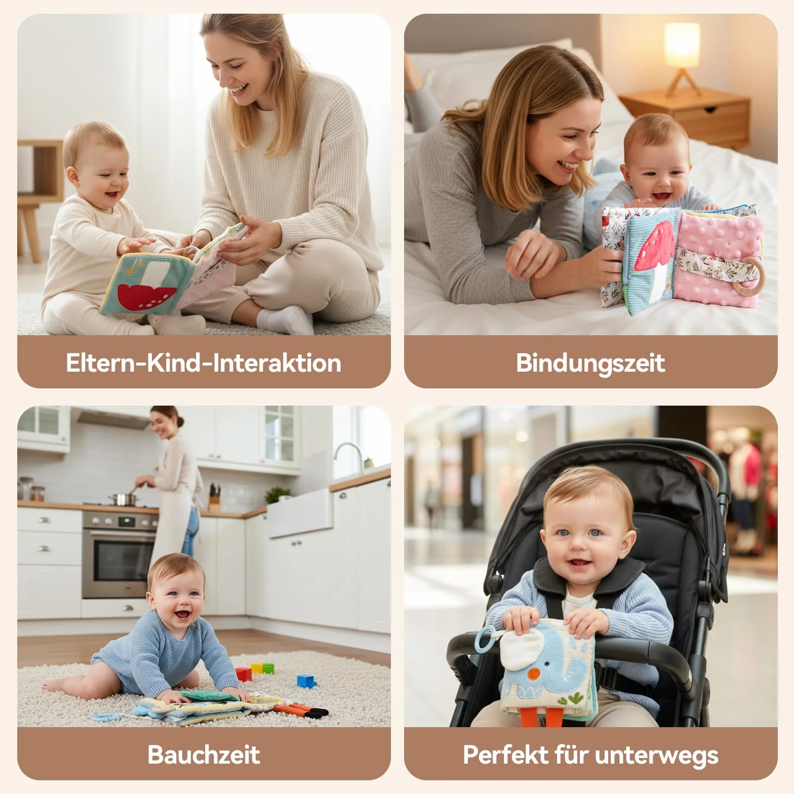Livre de bébé en tissu avec miroir sensoriel crépitant pour nouveau-né 0-6 mois