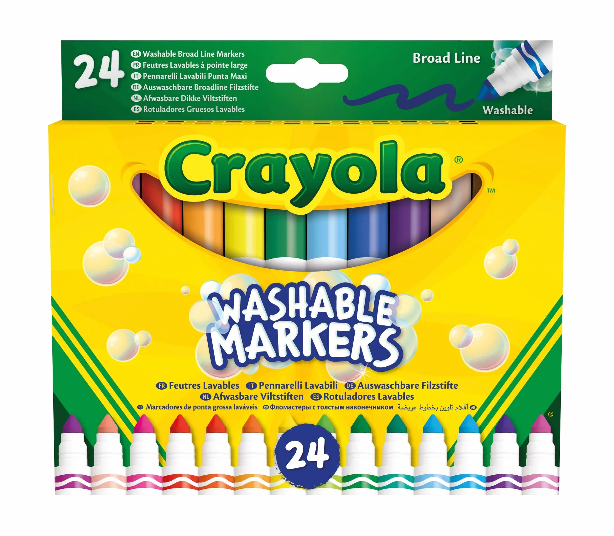 CRAYOLA Kit de 24 Feutres Lavables Pointe Conique Traits Fins et Épais Assortiment de Couleurs
