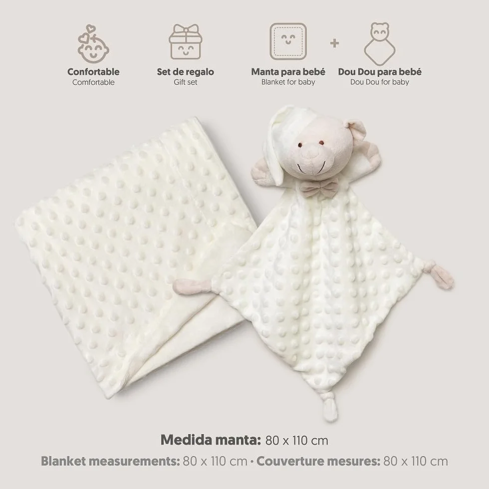 Interbaby Couverture Bébé Naissance Bulles 80x110cm + Peluche Ourson 28x17cm Coffret Cadeau Beige