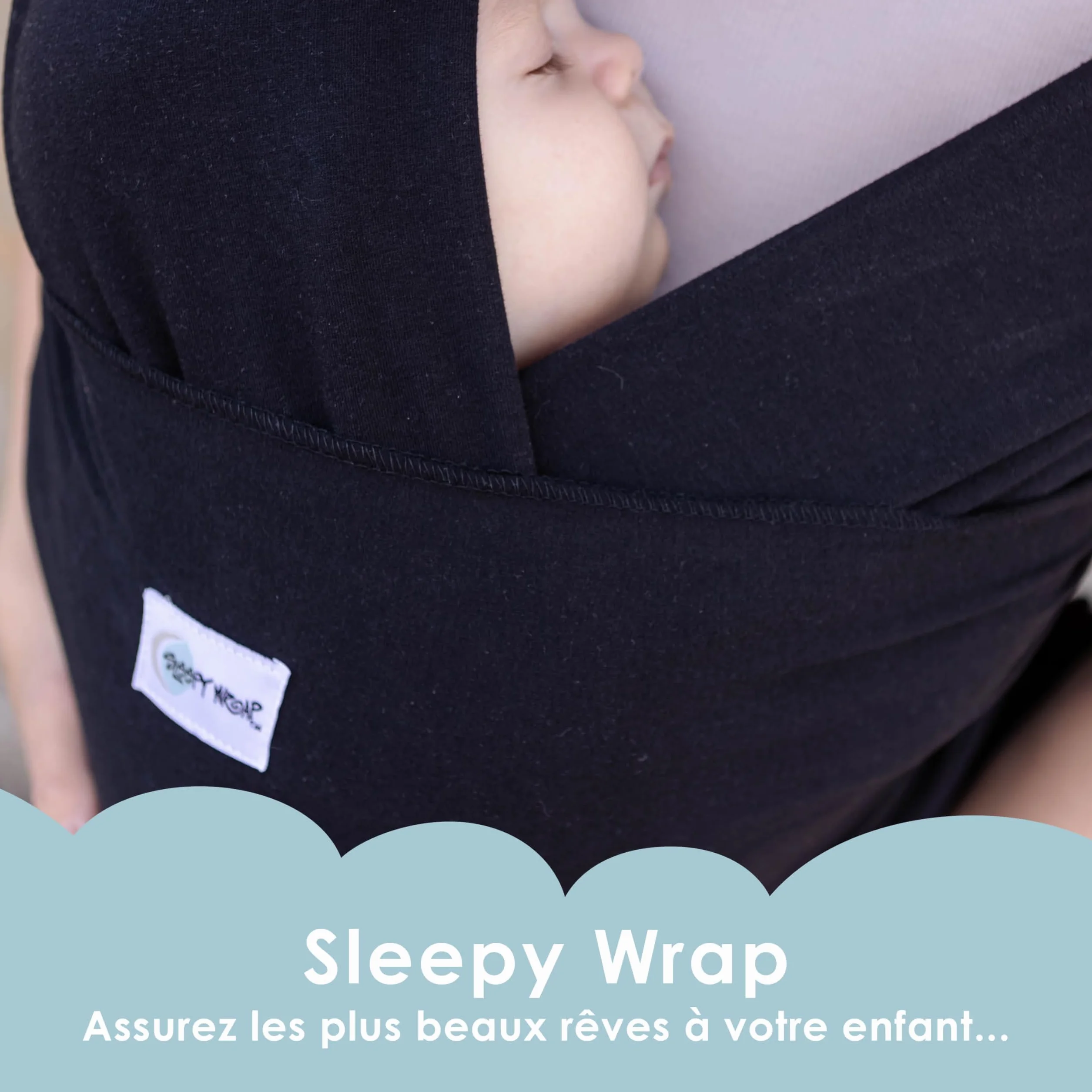 Écharpe de Portage Bébé Sleepy Wrap Noir 3-15 kg Mains Libres Élastique Ergonomique