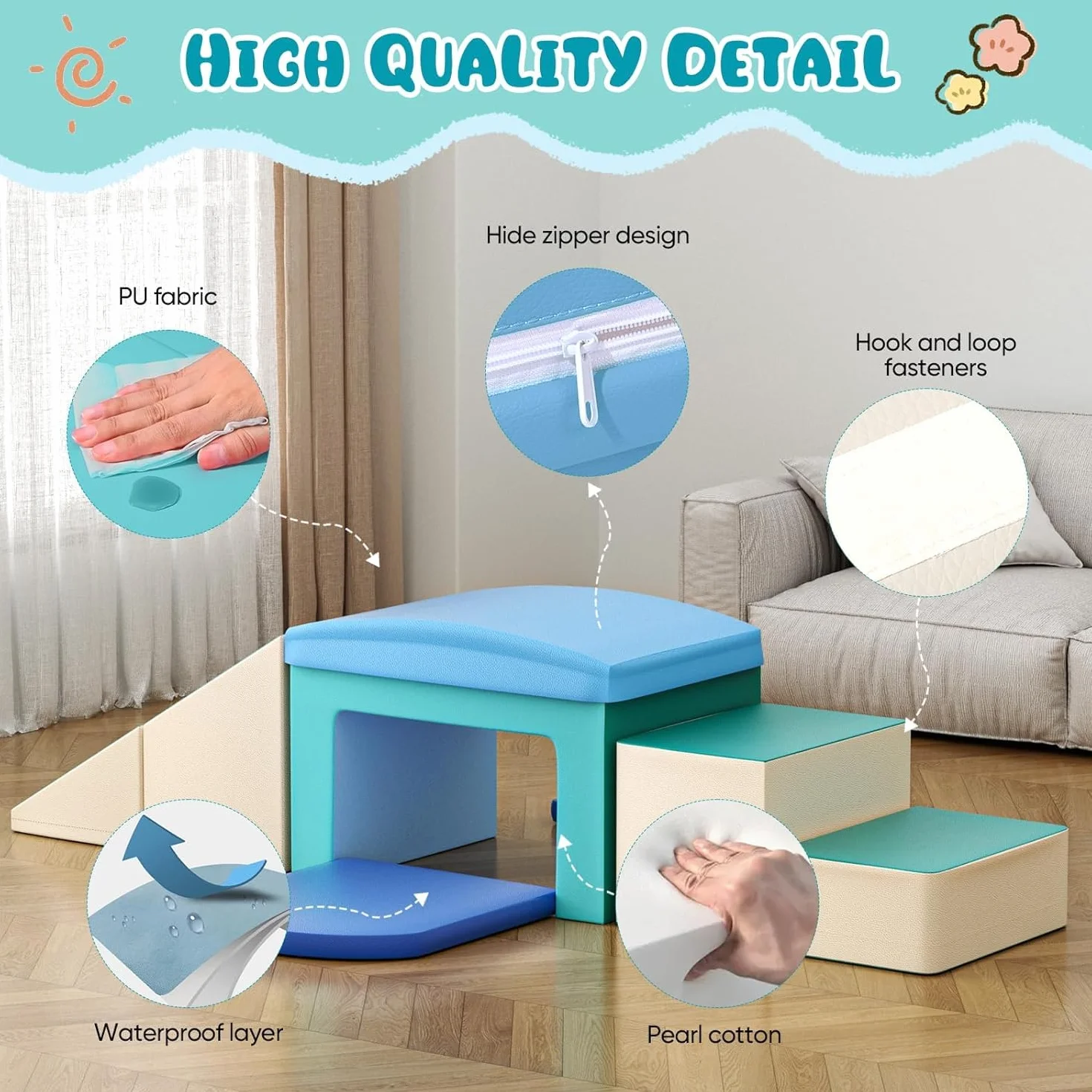 Blocs de construction en mousse pour enfants, 5 pièces souples antidérapants (bleu clair)