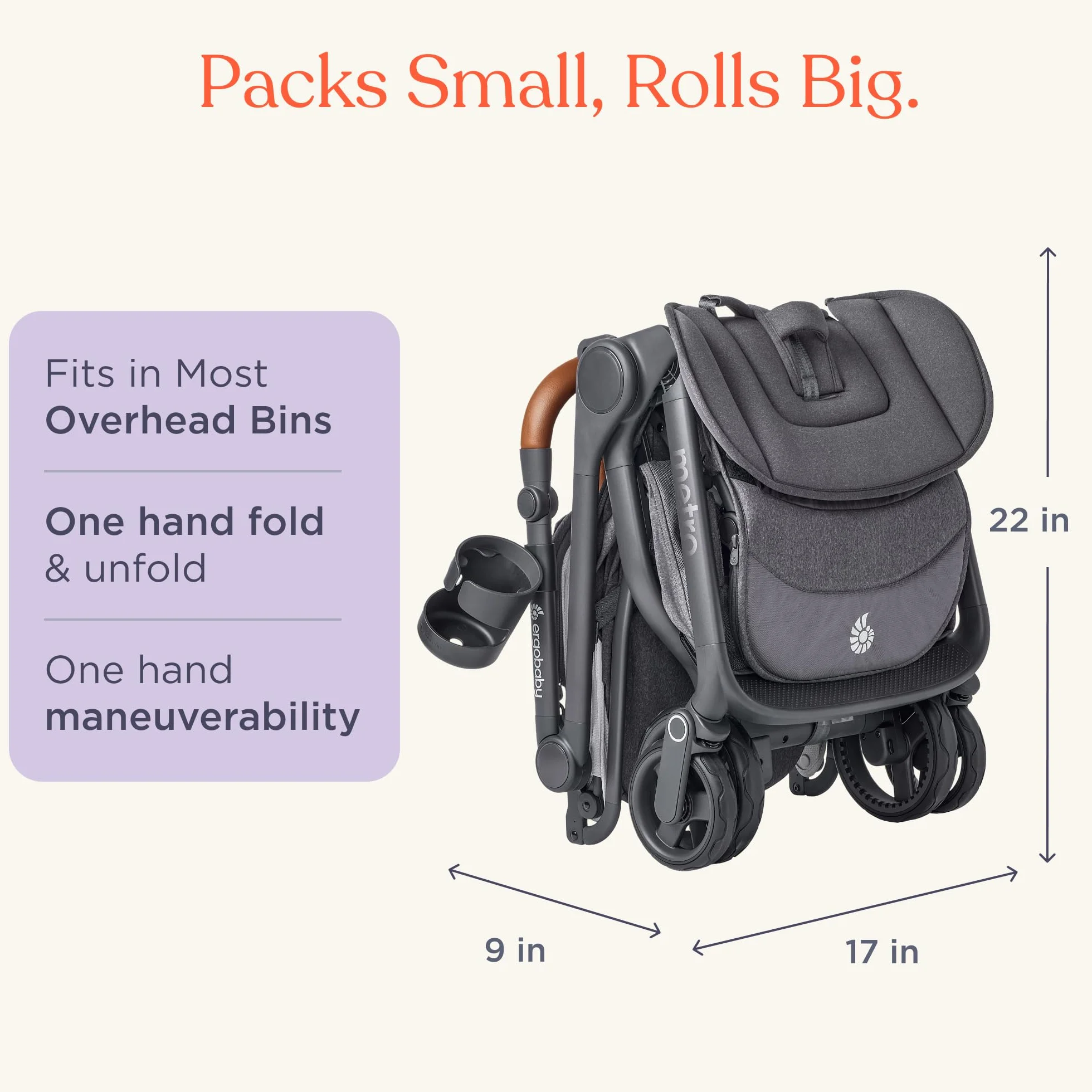Ergobaby Metro 3 Deluxe Poussette compacte inclinable, pliage une main, compatible siège auto, Willow Green