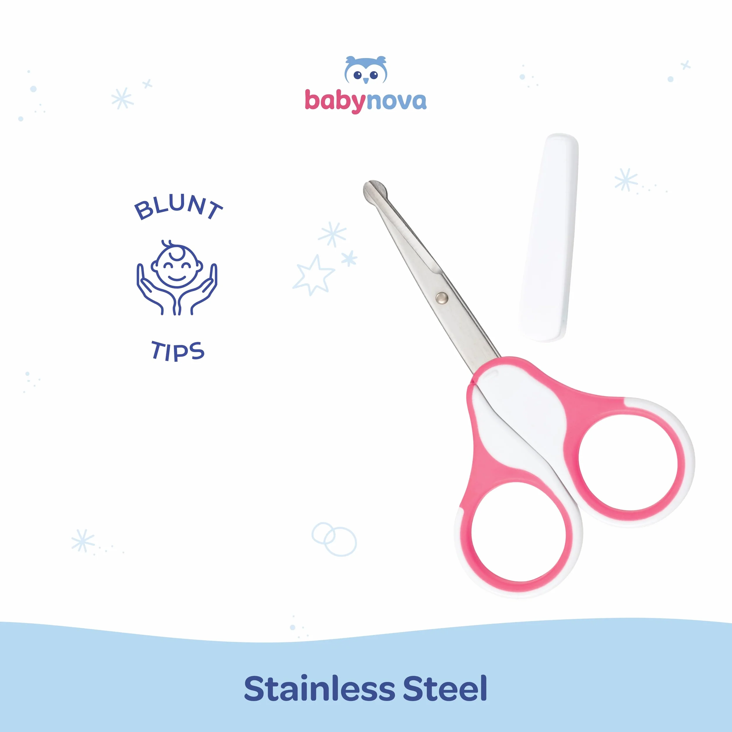 Babynova Ciseaux Bébé Acier Inoxydable avec Capuchon Protection – Ciseaux à Ongles Pointes Arrondies Poignées Antidérapantes Sans BPA Rose