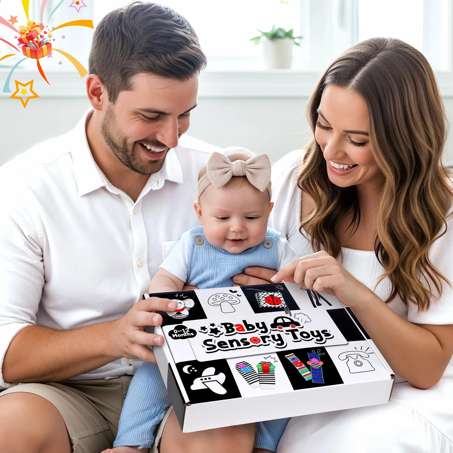Livre Tissu Bébé Noir et Blanc 31 PCS 0-12 Mois Jouet Hochet Montessori Haute Contraste