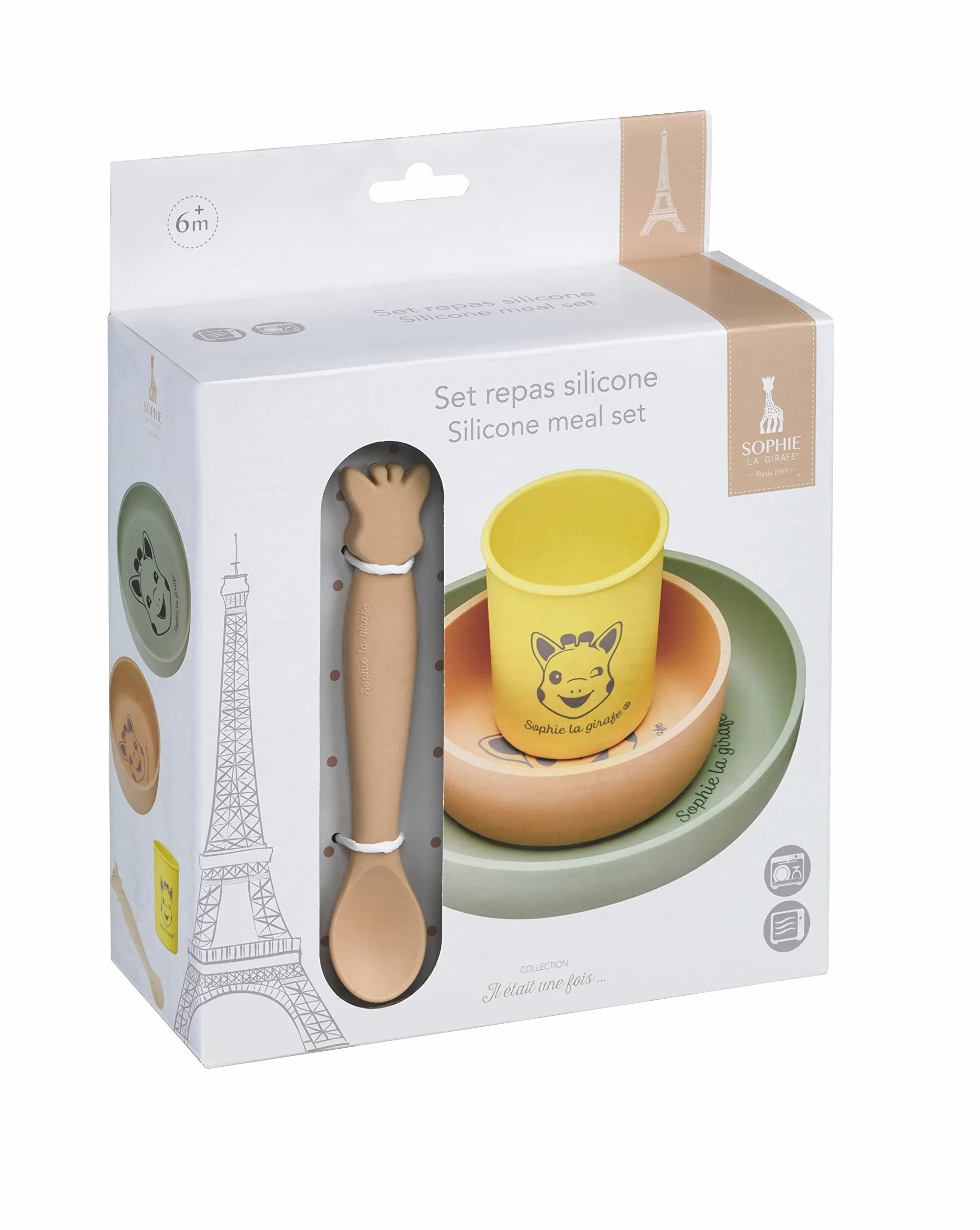 Sophie la Girafe Set de Repas en Silicone - Assiette, Bol, Verre et Cuillère Passe au Lave Vaisselle et Micro-ondes