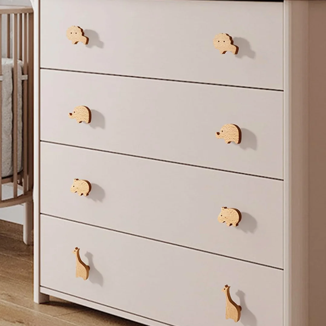 Lot de 4 boutons d'armoire en bois d'animaux - Décoration naturelle pour enfants