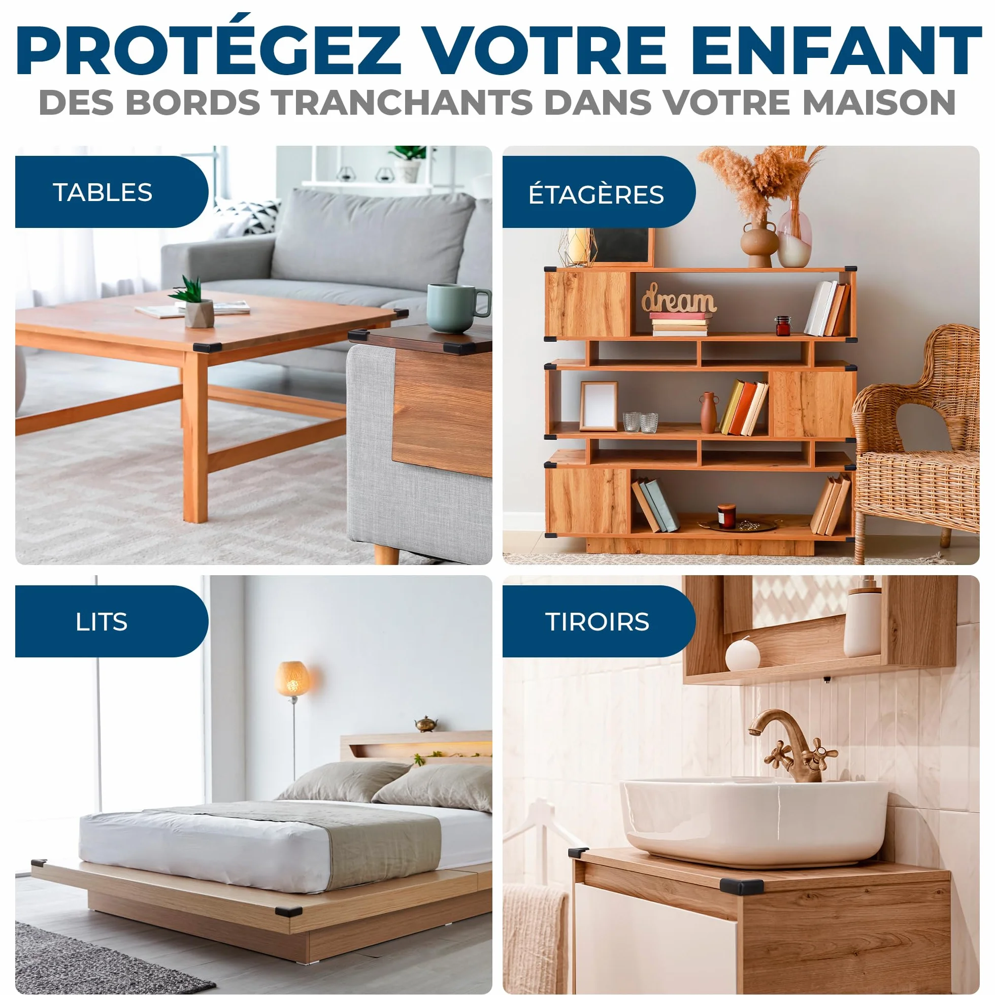 Hoffenbach Protection pour Bébé – Coussin de Sécurité en Mousse Adhésive pour Angles – Noir