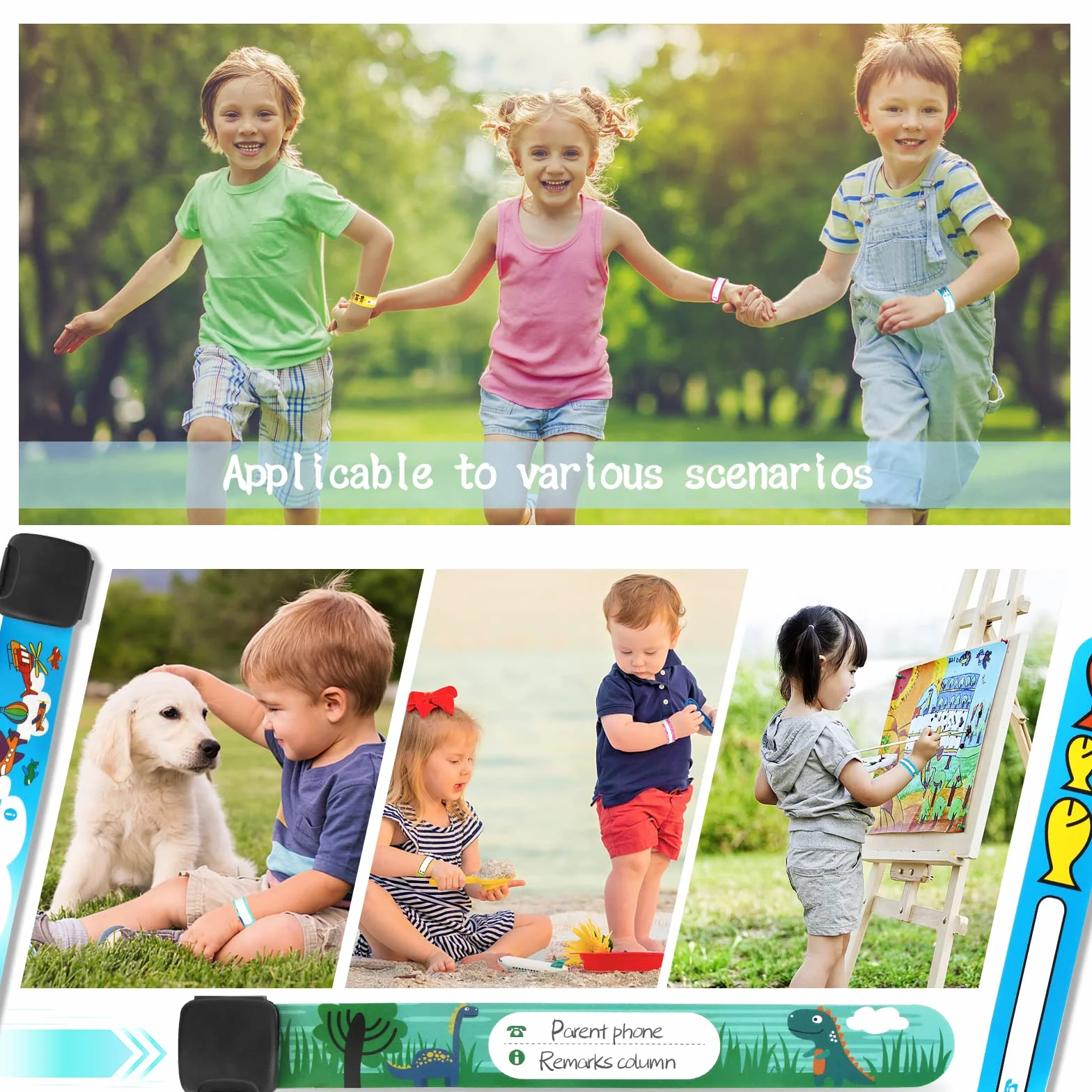 Bracelet Sécurité Enfant 12 Pack Identification Imperméable Réutilisable